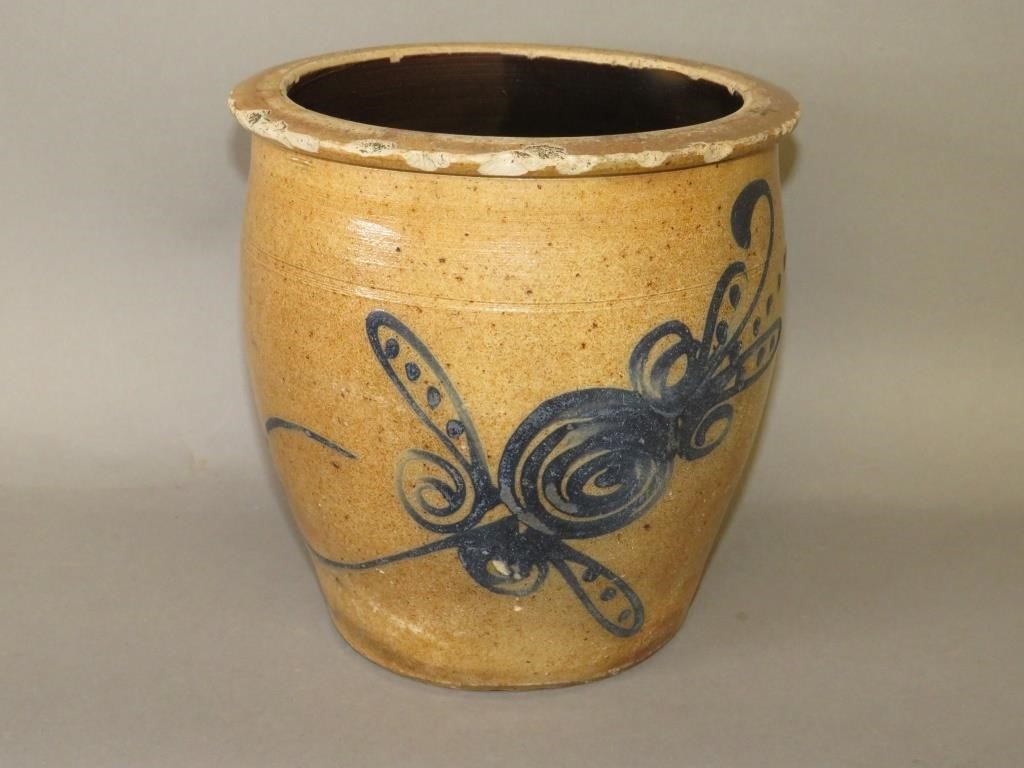 COBALT DECORATED STONEWARE CROCKca  2ce486