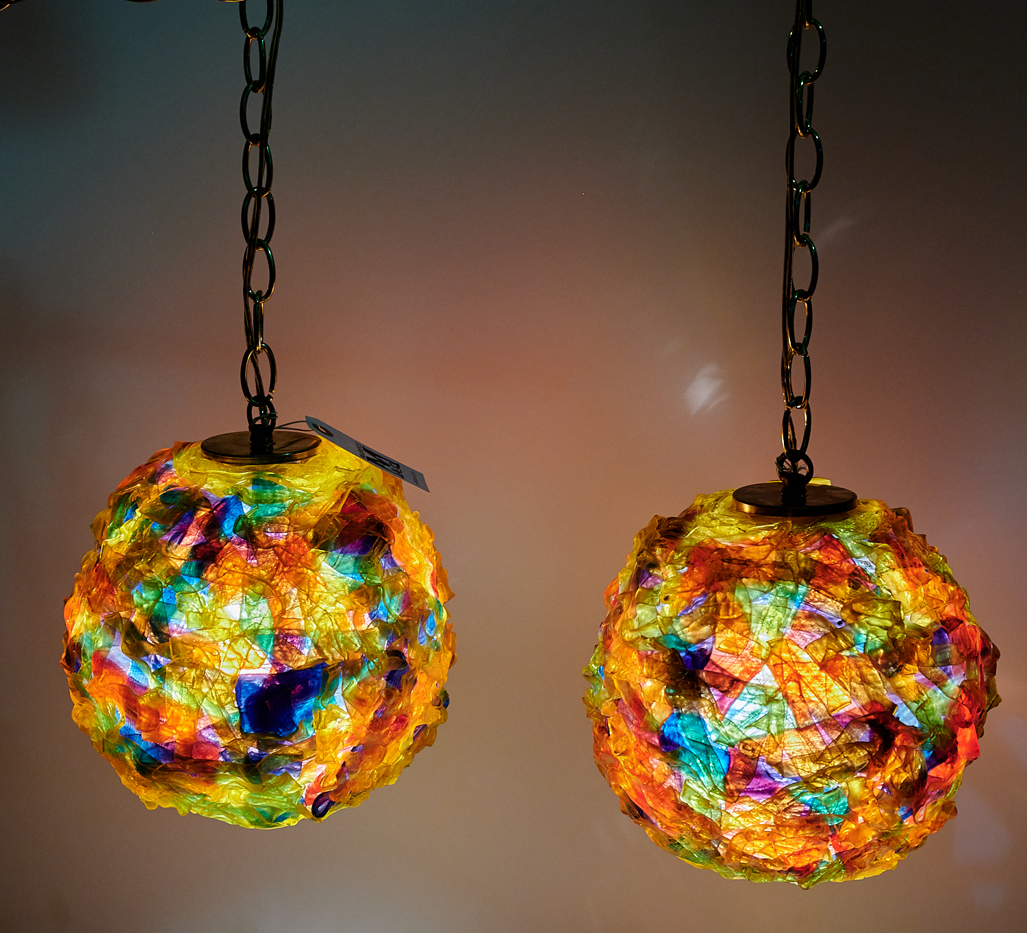 PAIR MID-CENTURY SPUN ACRYLIC PENDANT