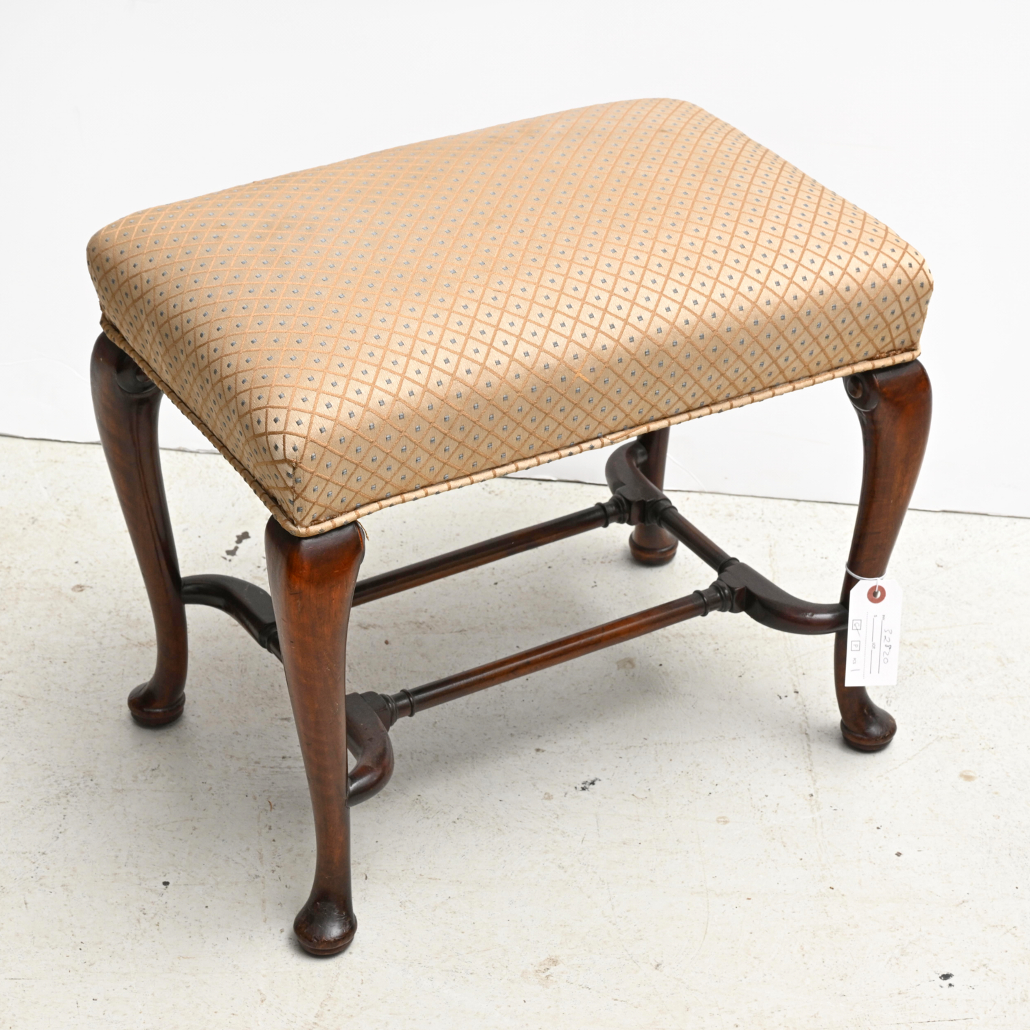 QUEEN ANNE STYLE UPHOLSTERED STOOL