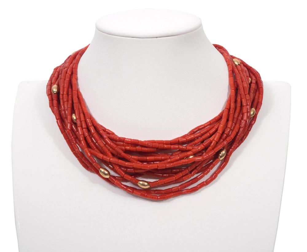 NATURAL SALMON COLORED CORAL MULTI-STRAND