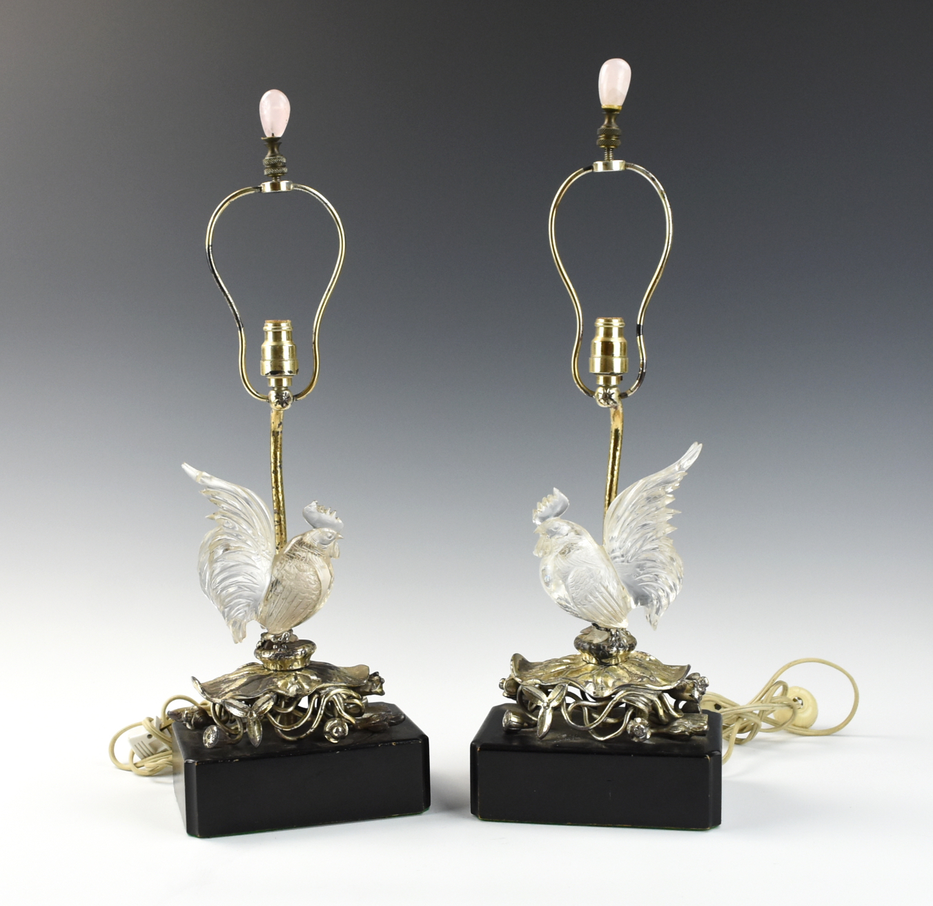 PAIR OF CRYSTAL ROOSTER ON SILVER 2ce7bf