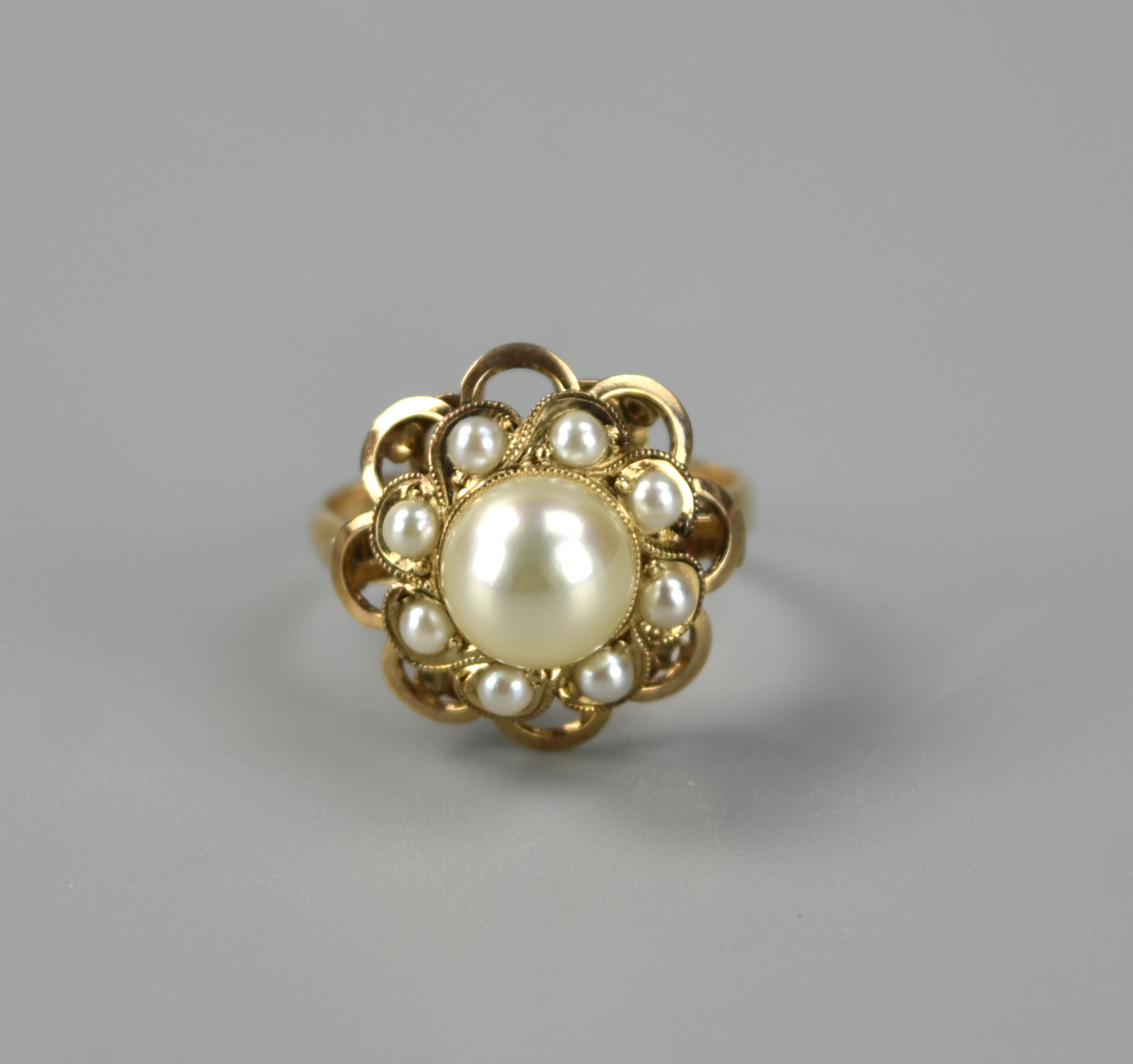 14K CARAT GOLD RING INLAID W PEARLS 2ce7d5