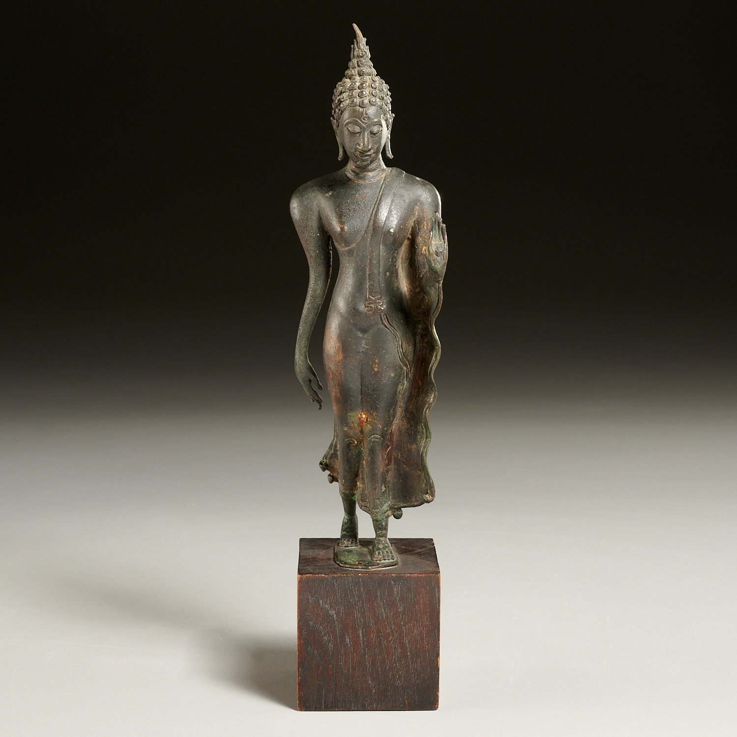 GOOD THAI BRONZE WALKING BUDDHA