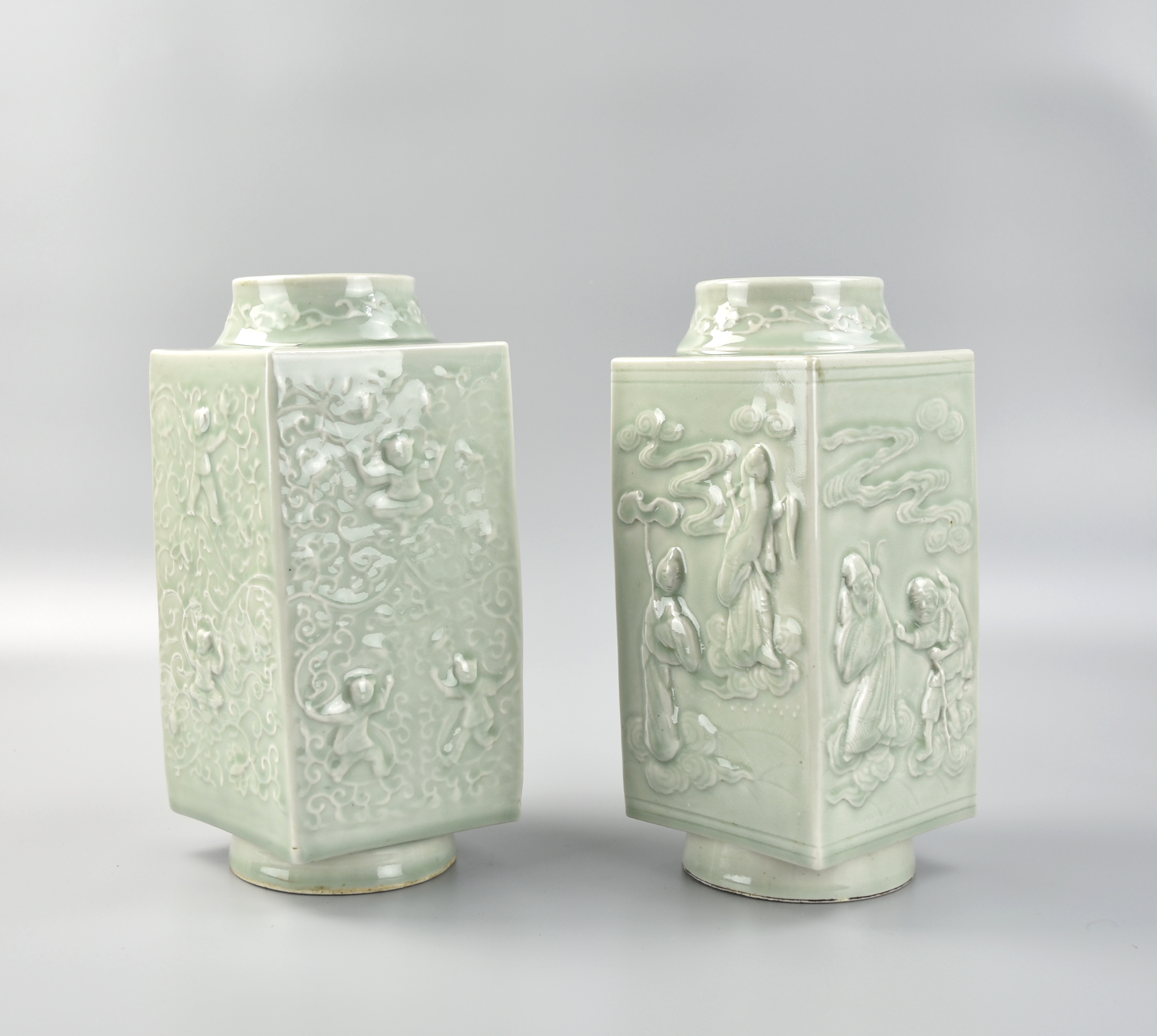 PAIR OF CHINESE CELADON GLAZE SQUARED 2ce83a