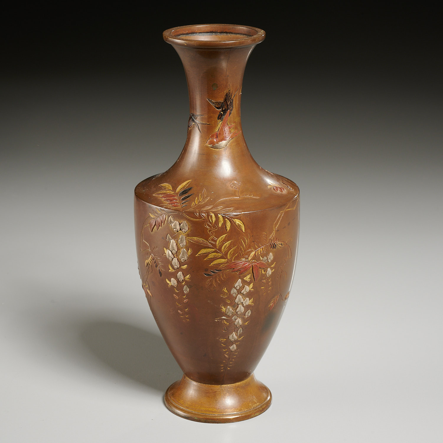 JAPANESE BRONZE AND MIXED METAL VASE