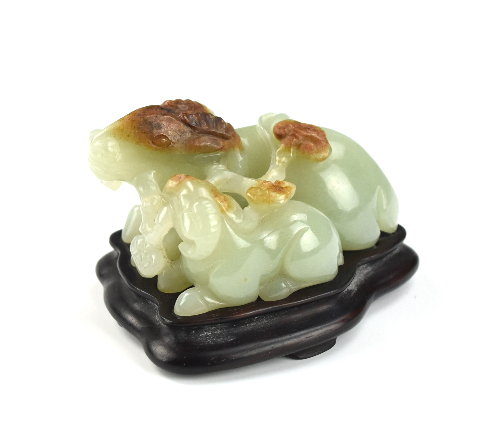 CHINESE JADEITE GOATS W/ WOOD STAND