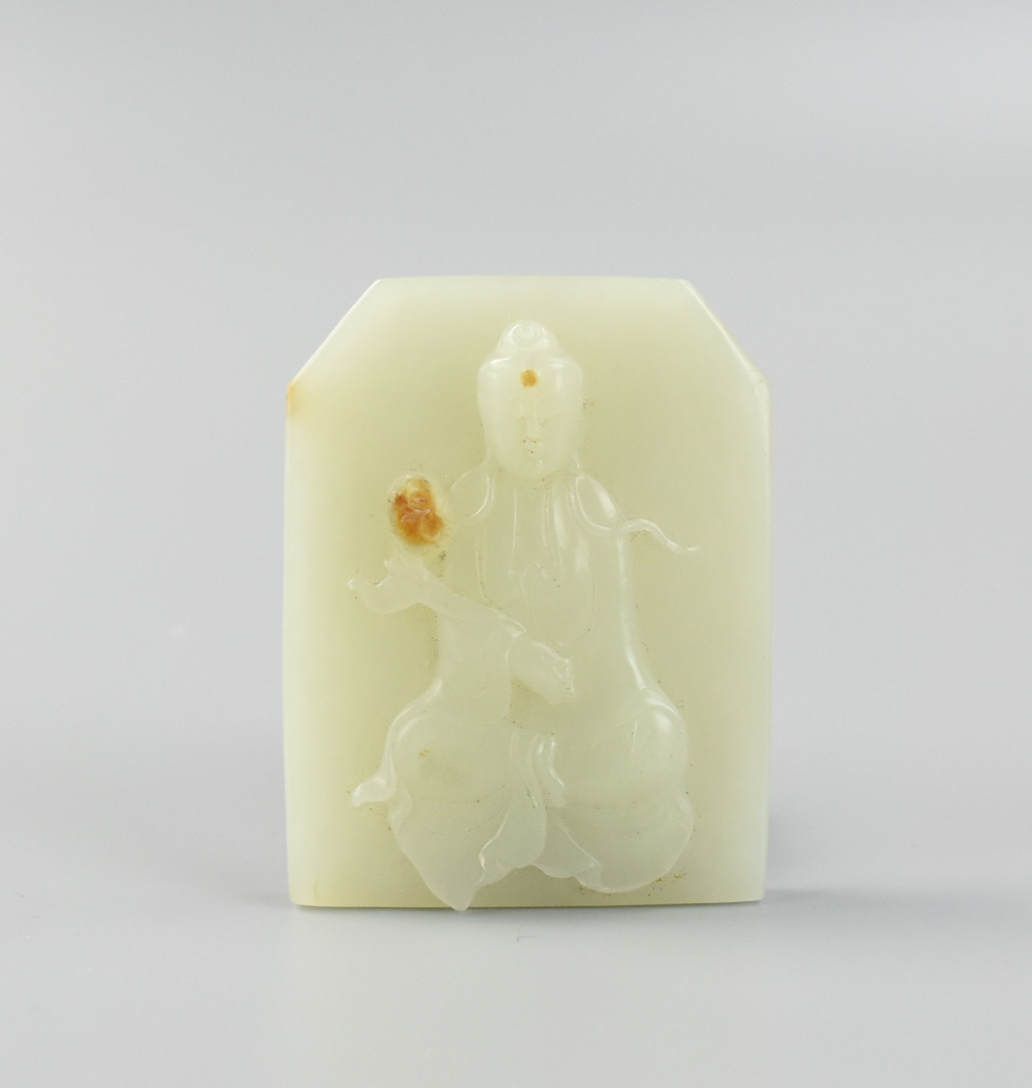 CHINESE WHITE JADE CARVING OF GUANYIN