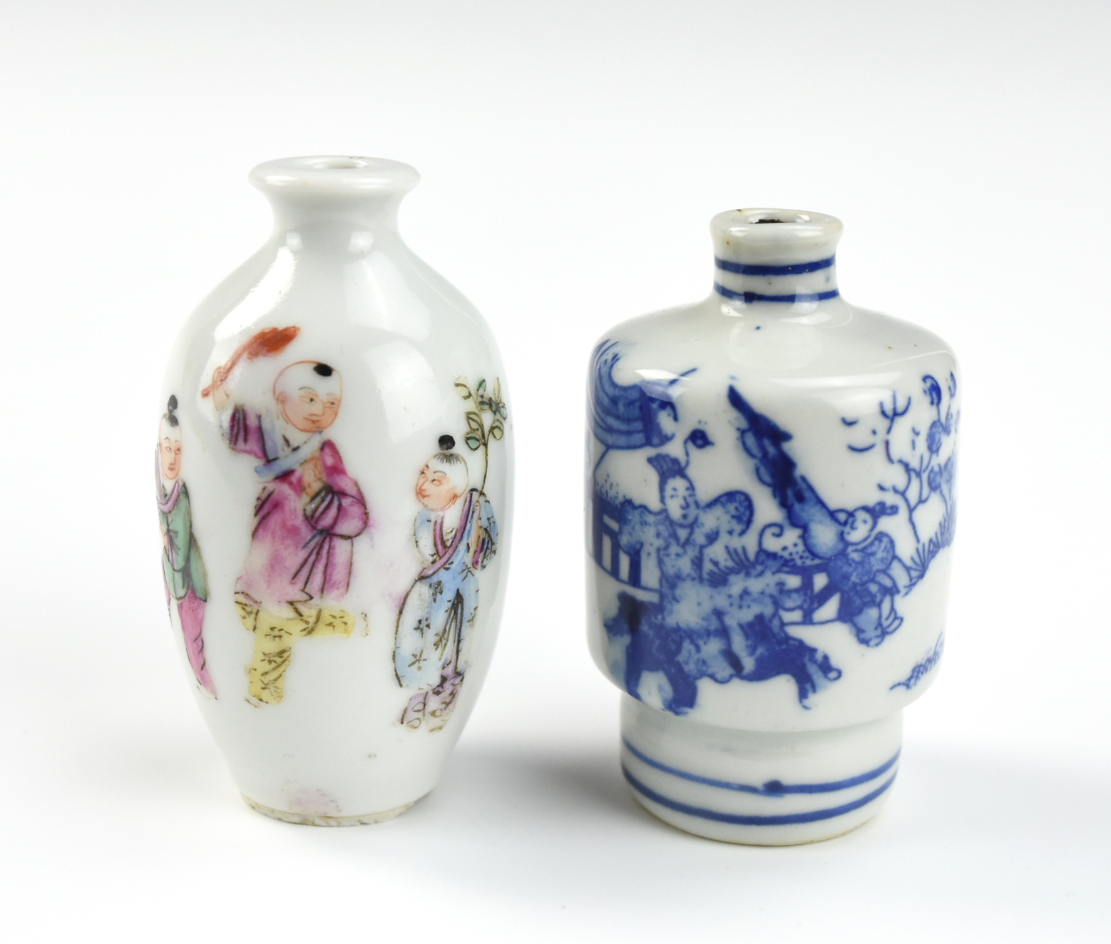 (2) CHINESE SNUFF BOTTLE, B & W,