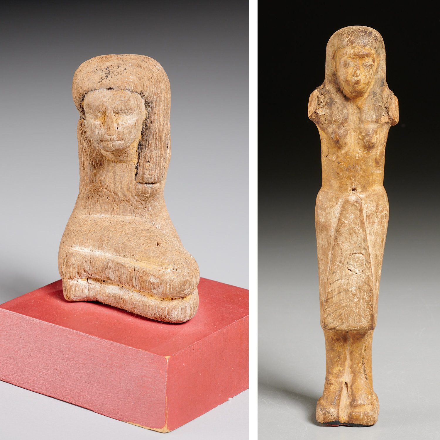 (2) ANCIENT EGYPTIAN WOOD FIGURES,