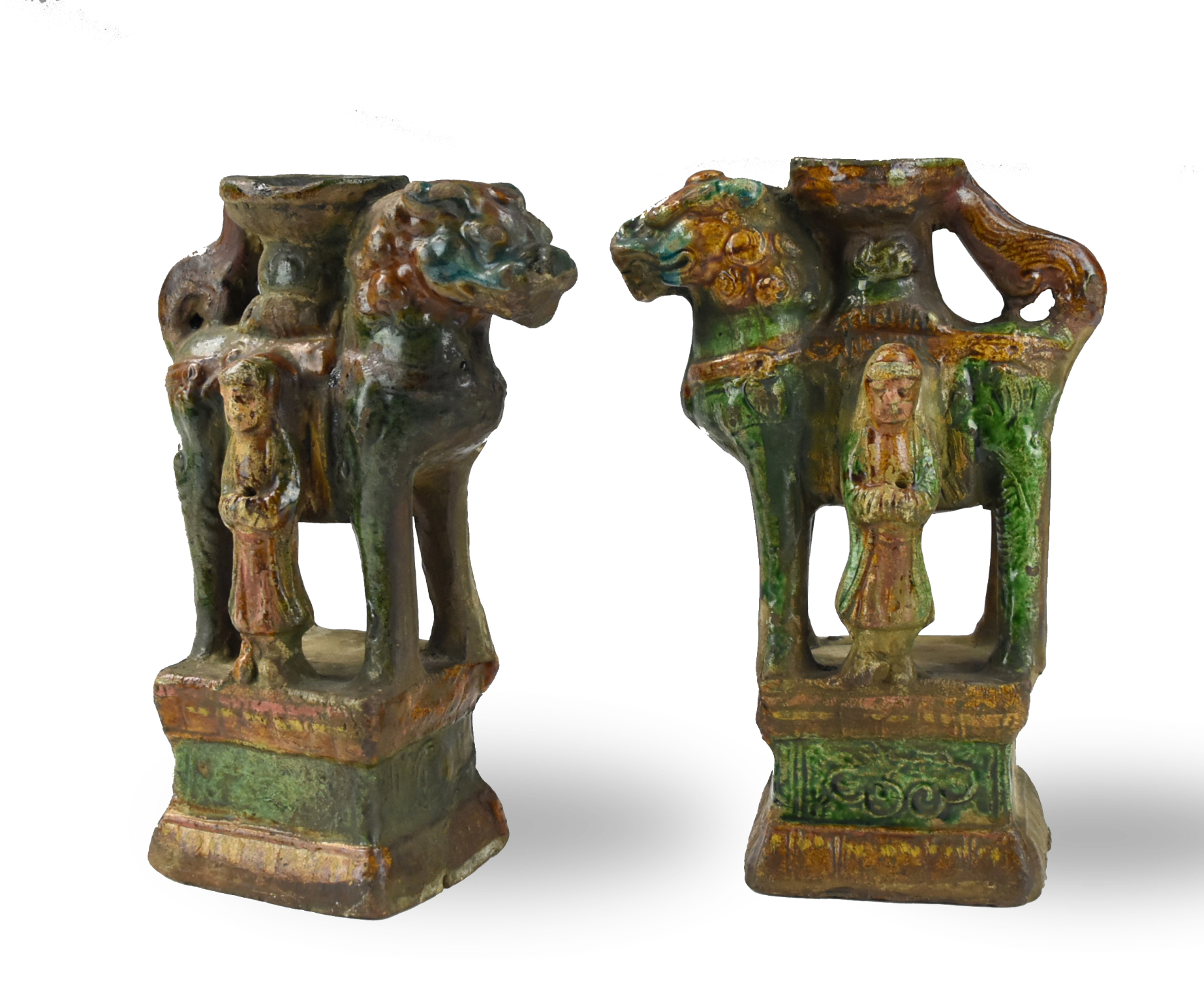 PAIR OF CHINESE SANCAI GLAZE CANDLESTICK,