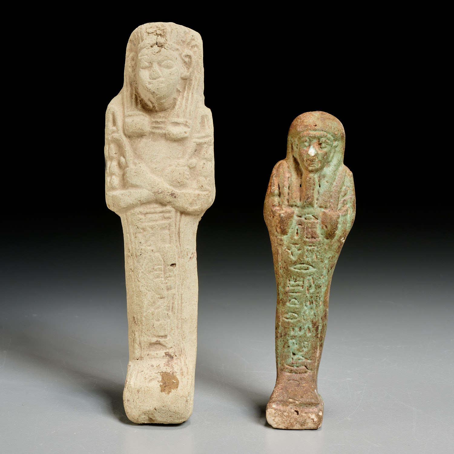 (2) ANCIENT EQYPTIAN USHABTI FIGURES,