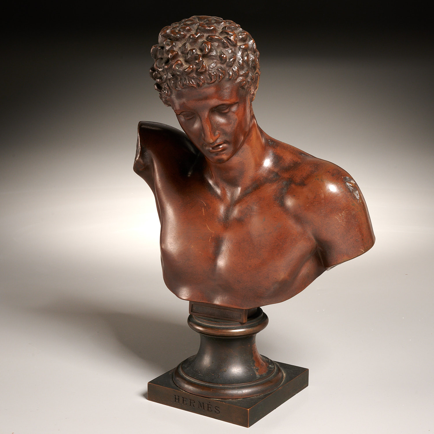 FRENCH BRONZE BUST OF HERMES EX MUSEUM 2cea1d