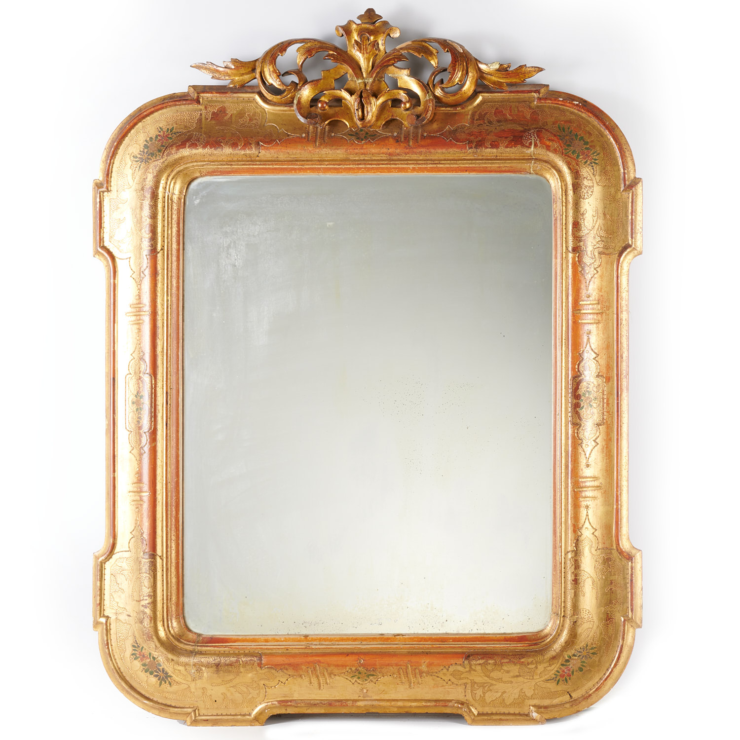 VENETIAN GILT AND RED BOLE MIRROR