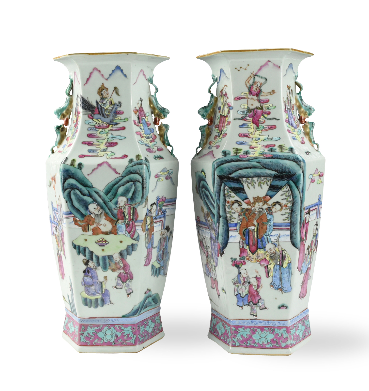 PAIR OF CHINESE FAMILLE ROSE HEXAGONAL 2cea44