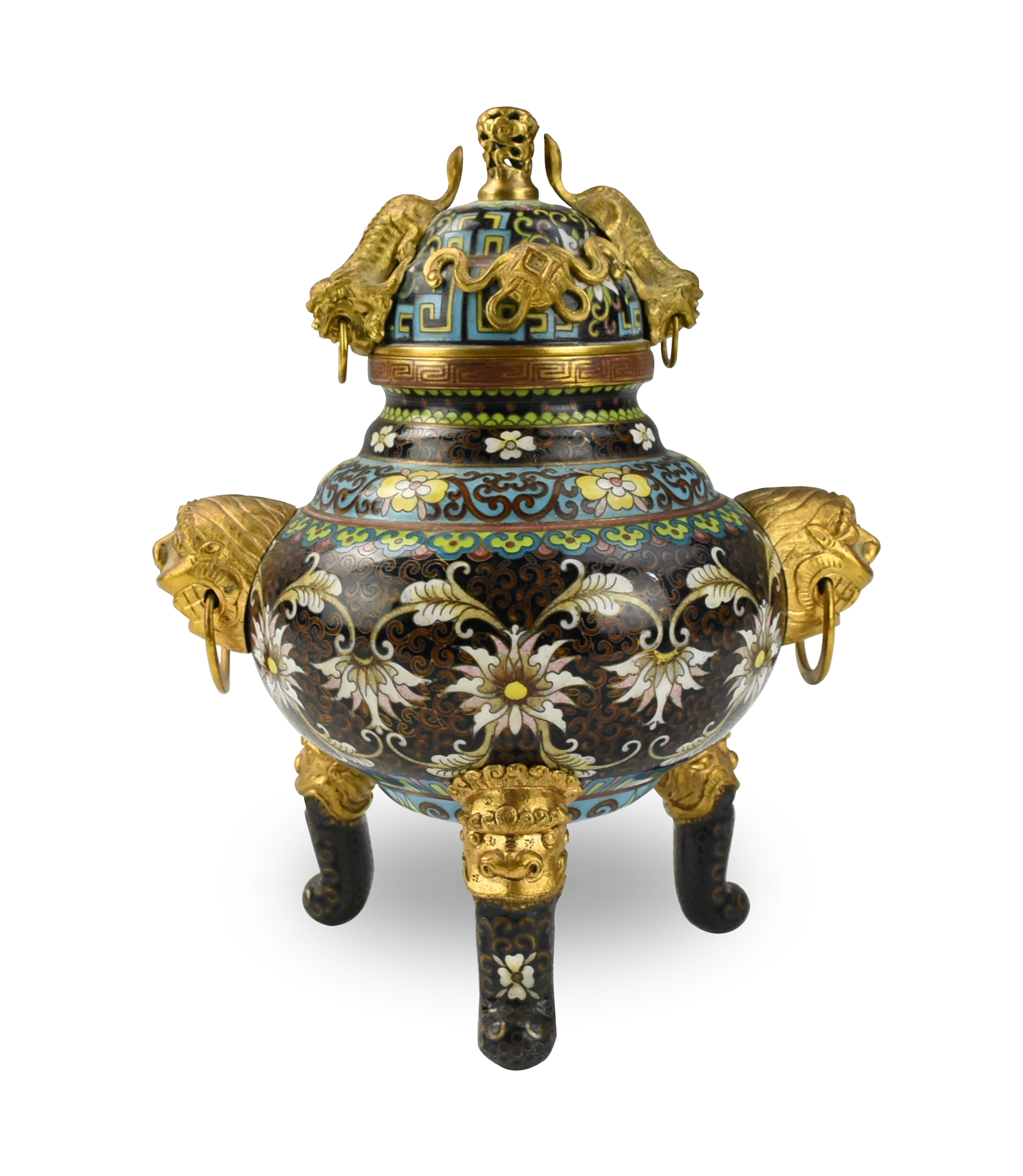 CHINESE CLOISONNE COVERED TRIPOD 2ceaae