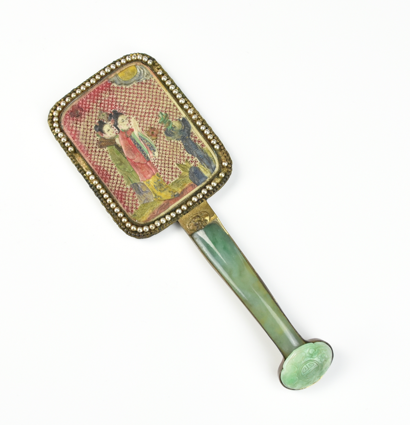 CHINESE HAND MIRROR W/ PEARL &