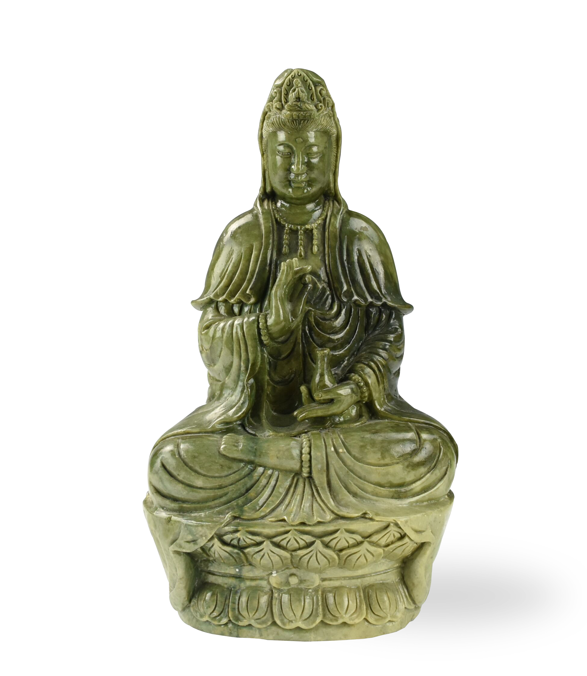 LARGE CHINESE GREEN JADEITE GUANYIN