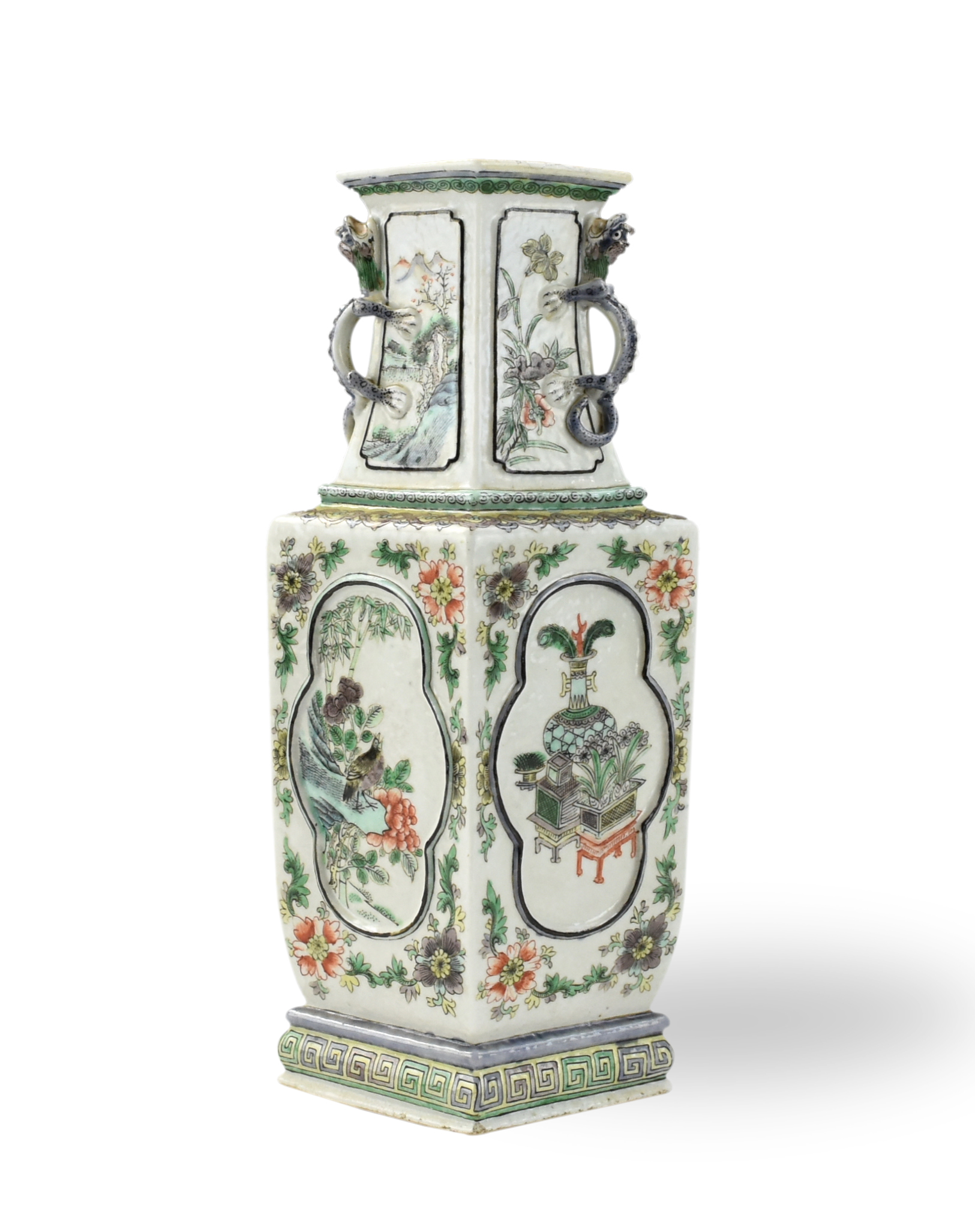 CHINESE FAMILLE VERTE VASE W/ FLOWER&