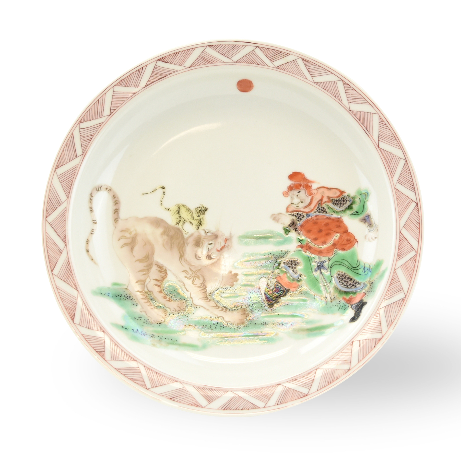 CHINESE FAMILLE VERTE PLATE W/ TIGER,