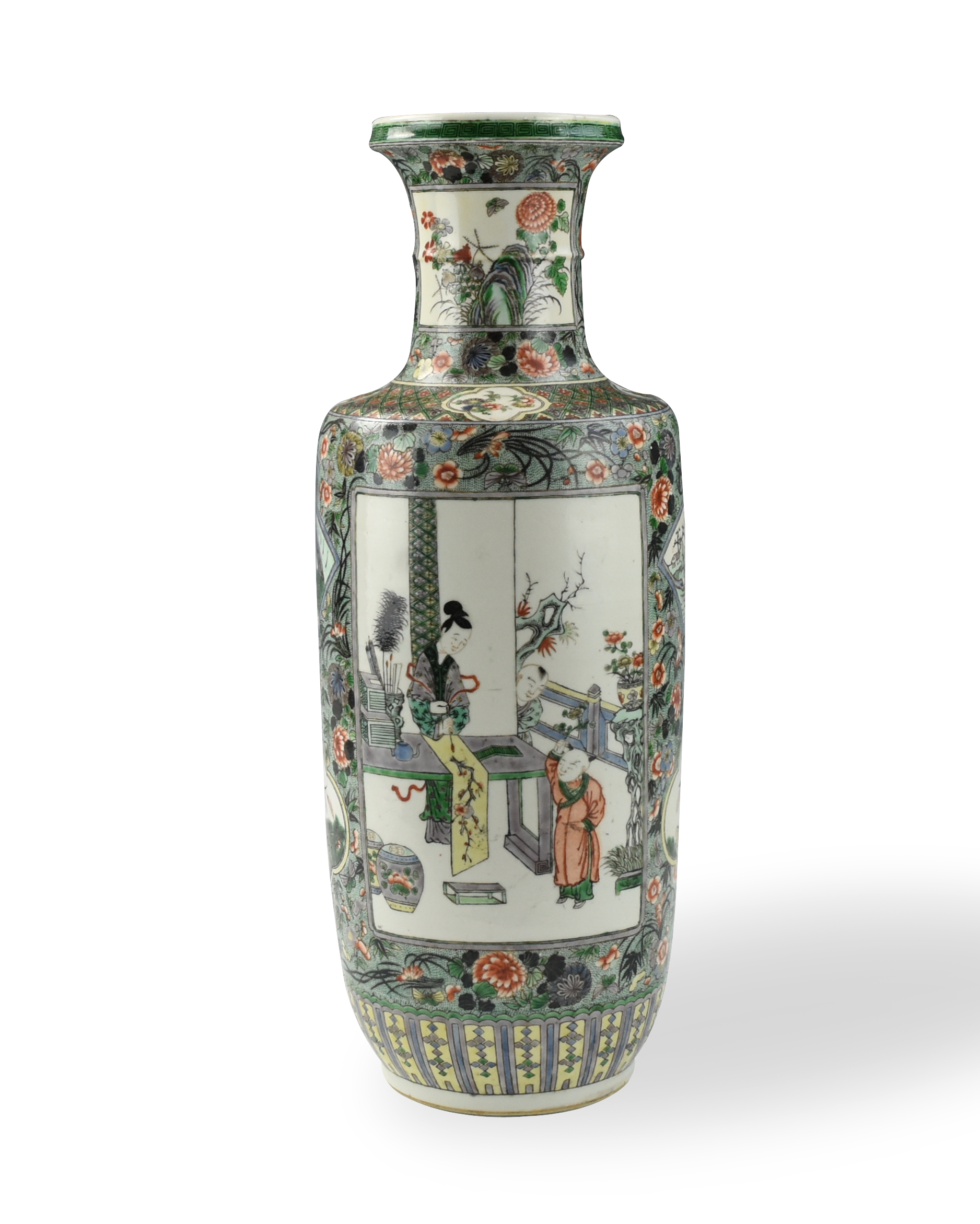 CHINESE FAMILLE VERTE ROULEAU VASE,