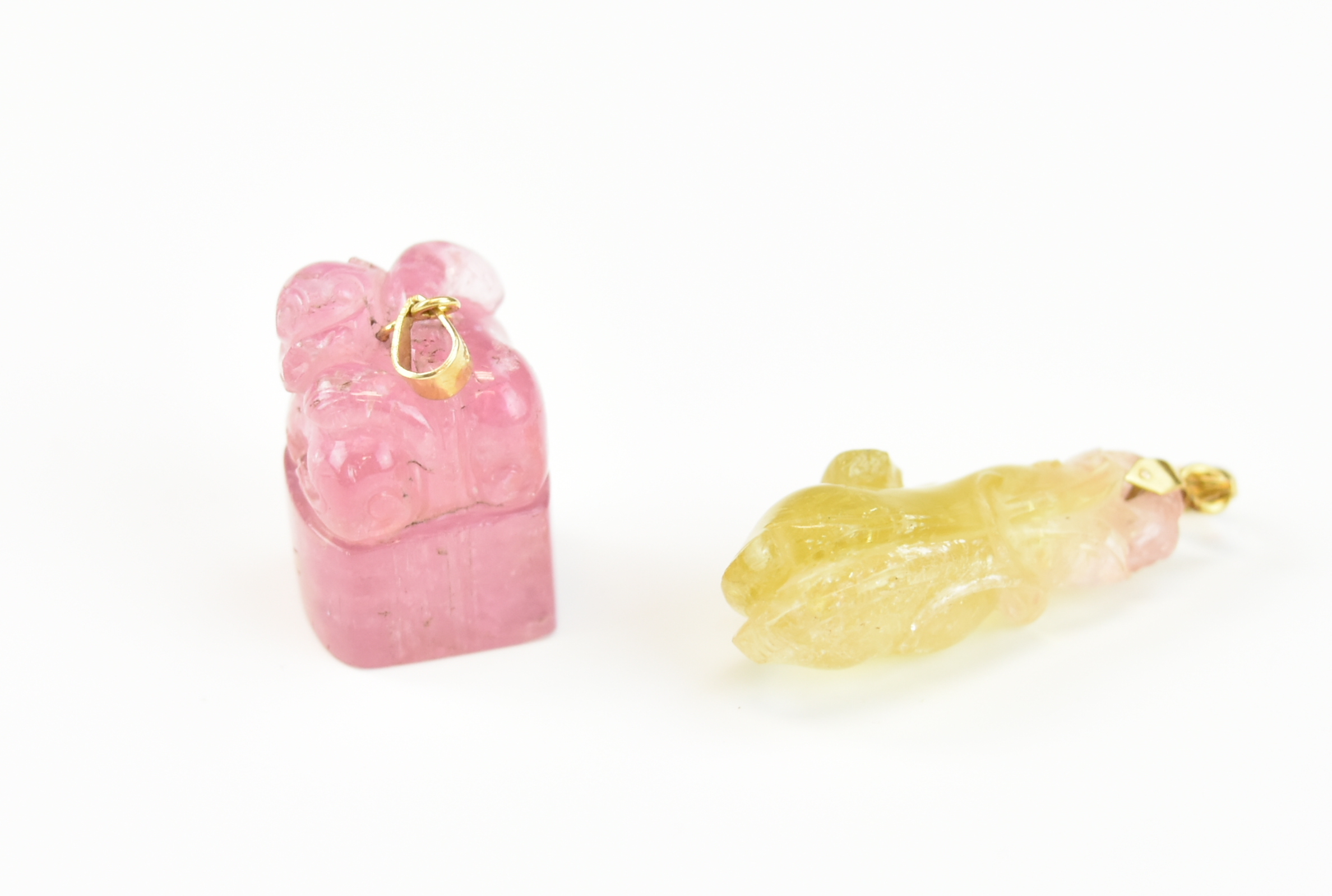 TWO CHINESE PINK YELLOW TOURMALINE 2ceb78