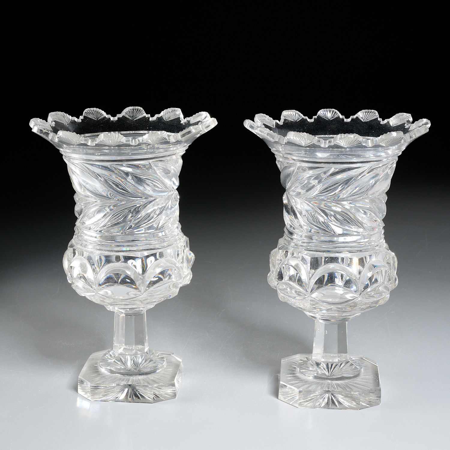 NICE PAIR IRISH REGENCY CUT CRYSTAL