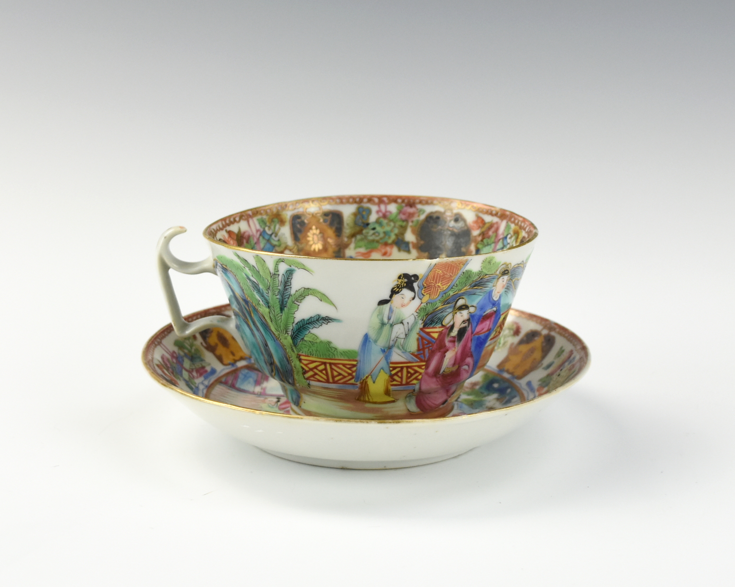 CHINESE CANTON GLAZED TEACUP SET W/