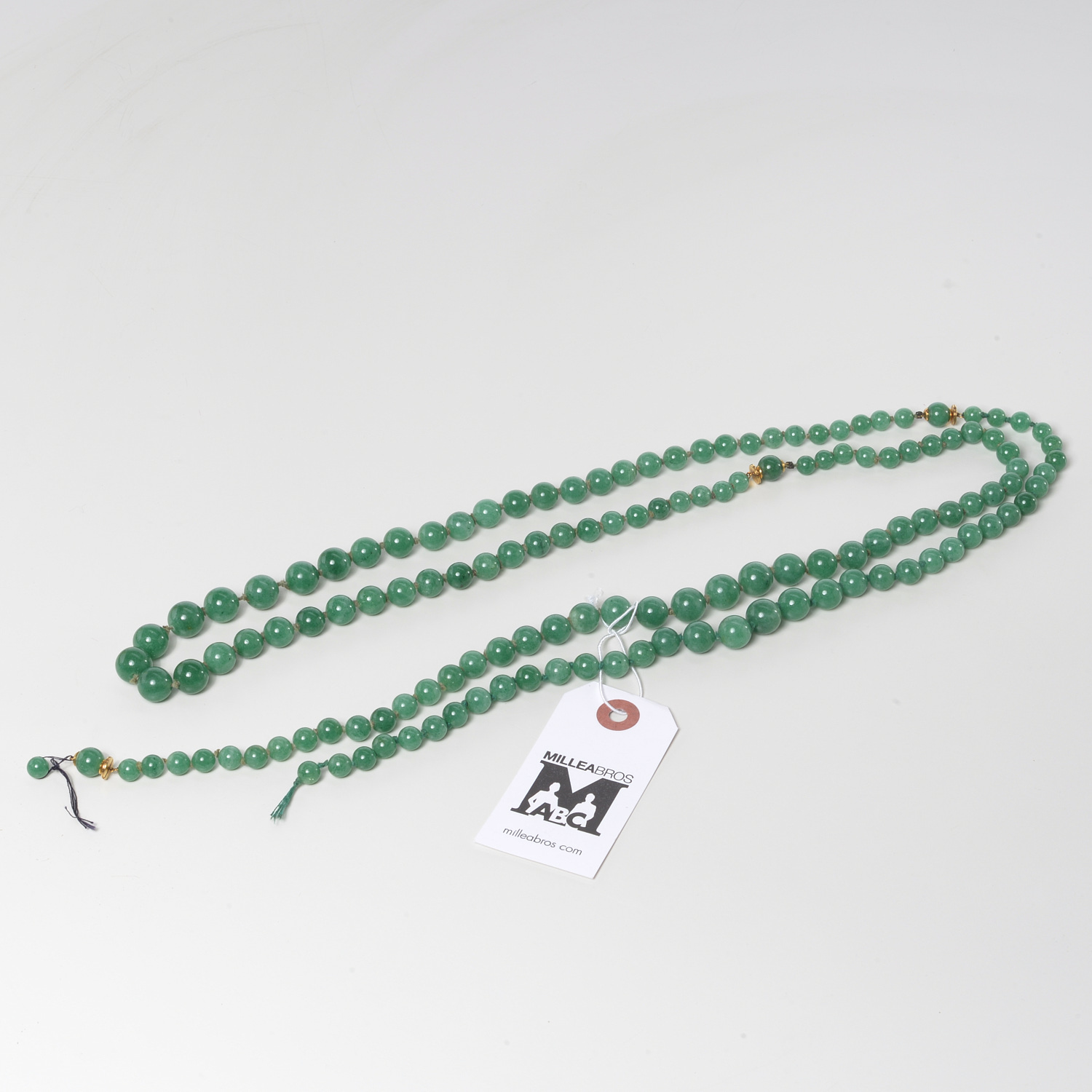 CHINESE GREEN JADE & 18K BEADED NECKLACE