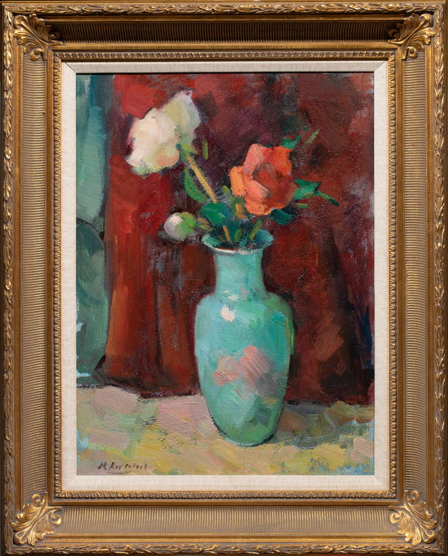 PAINTING, FLOWERS IN A BLUE VASE American