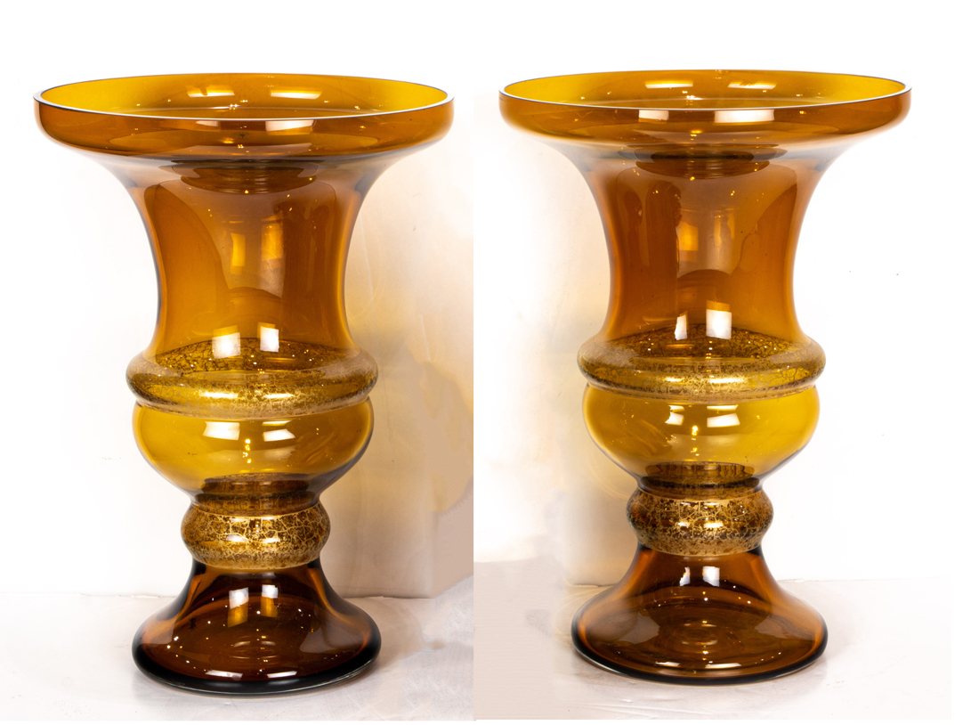 A PAIR OF POLISH BOMBAY AMBER GLASS