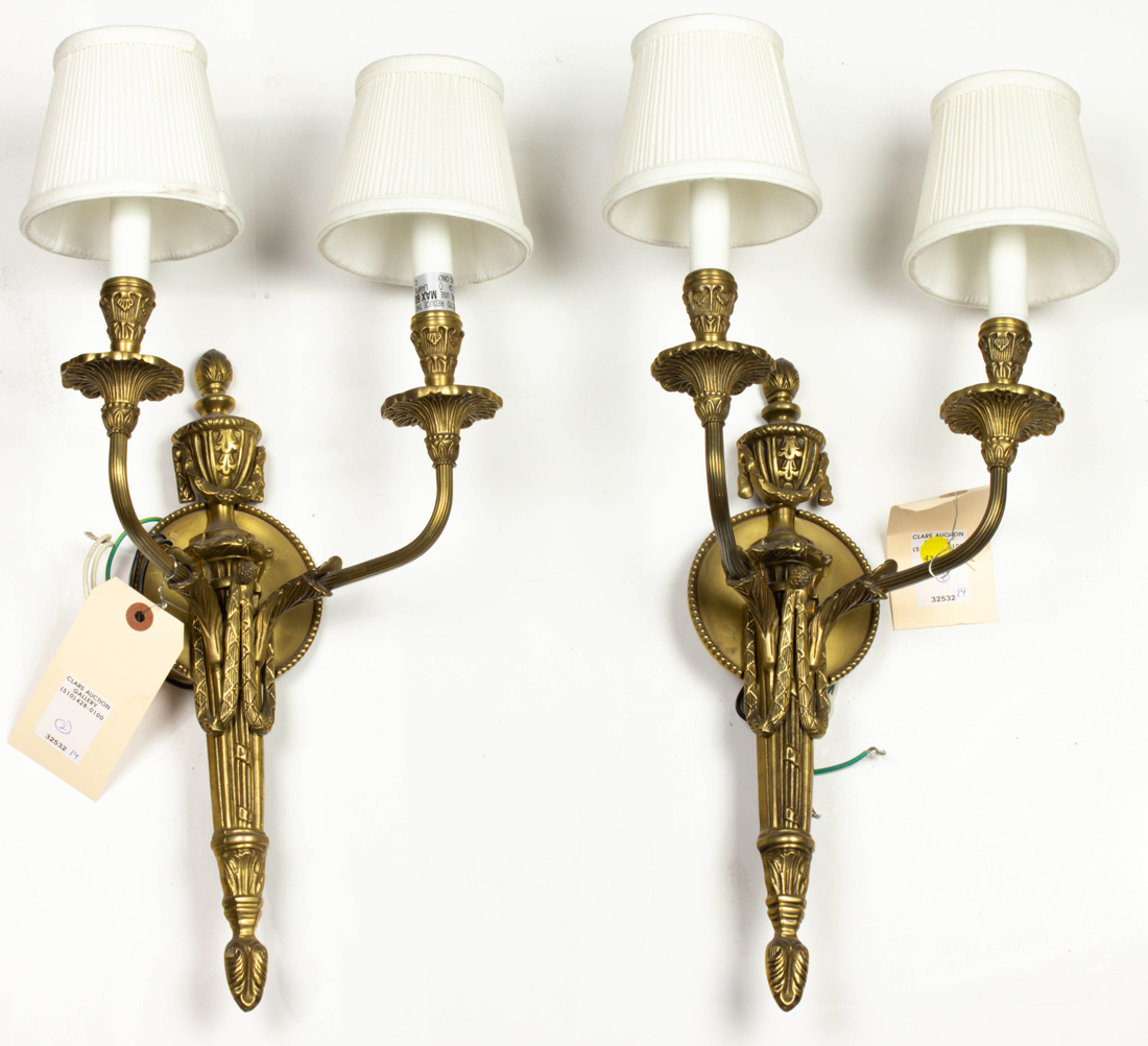 PAIR OF LOUIS XVI STYLE BRASS TWO-LIGHT