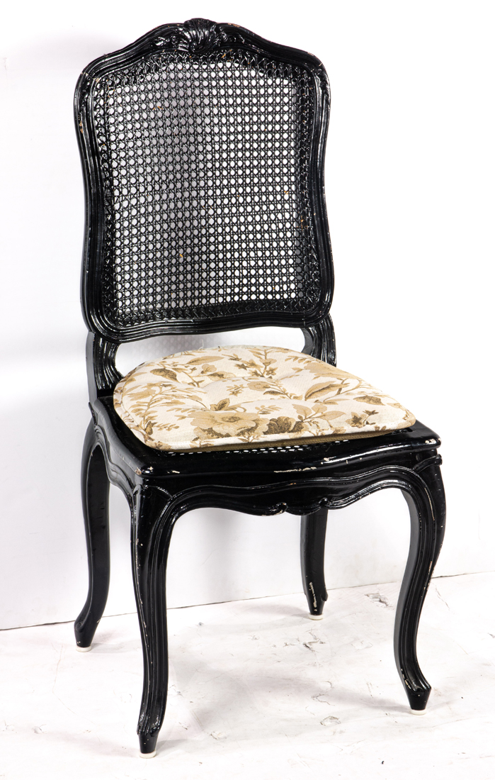 BLACK LAQUERED CANE BACK CHAIR