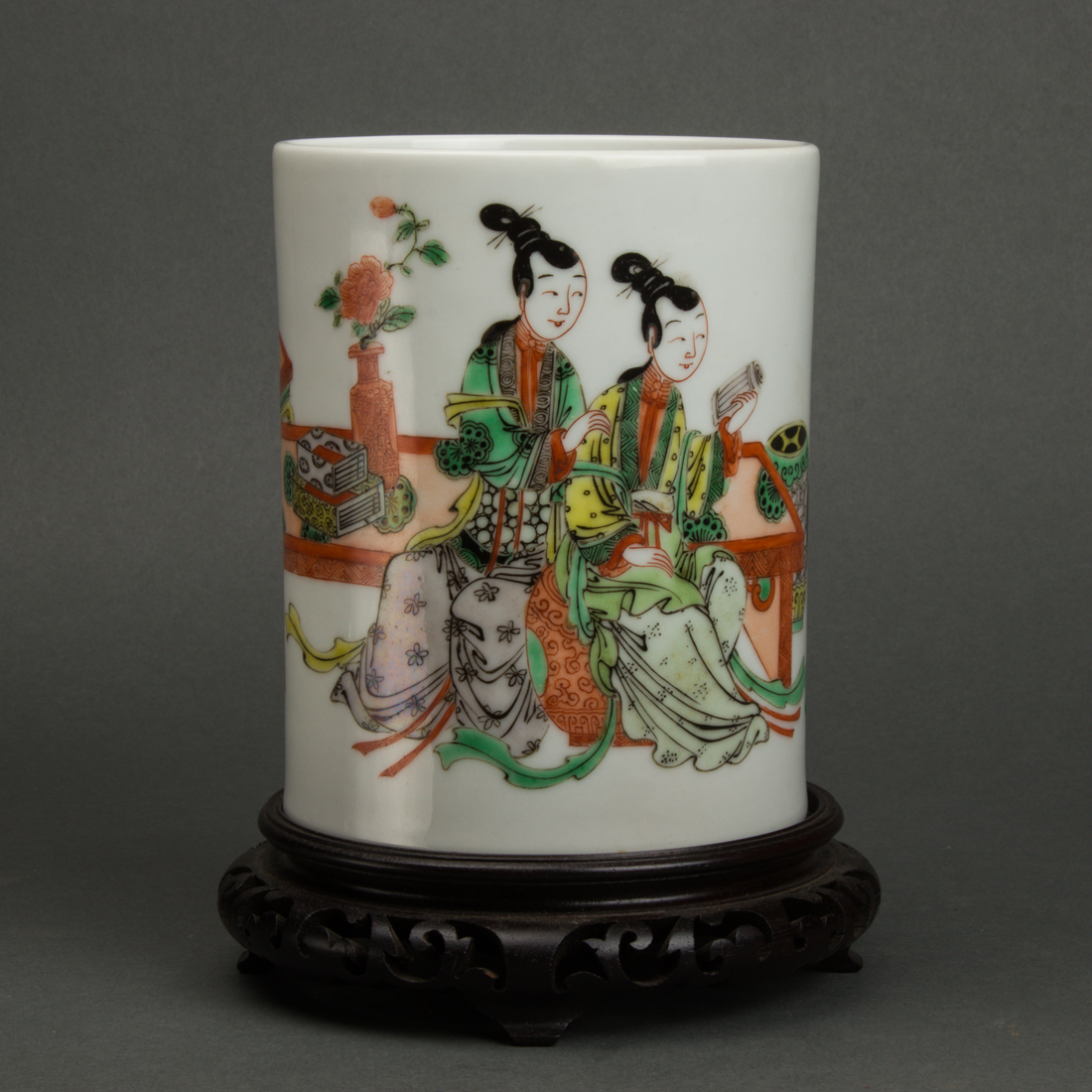 CHINESE FAMILLE VERTE BRUSH POT 2d15e5