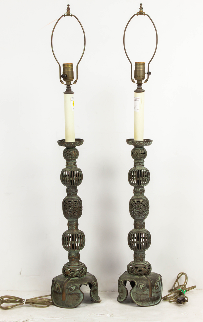 PAIR OF JAPANESE BRONZE CANDLE