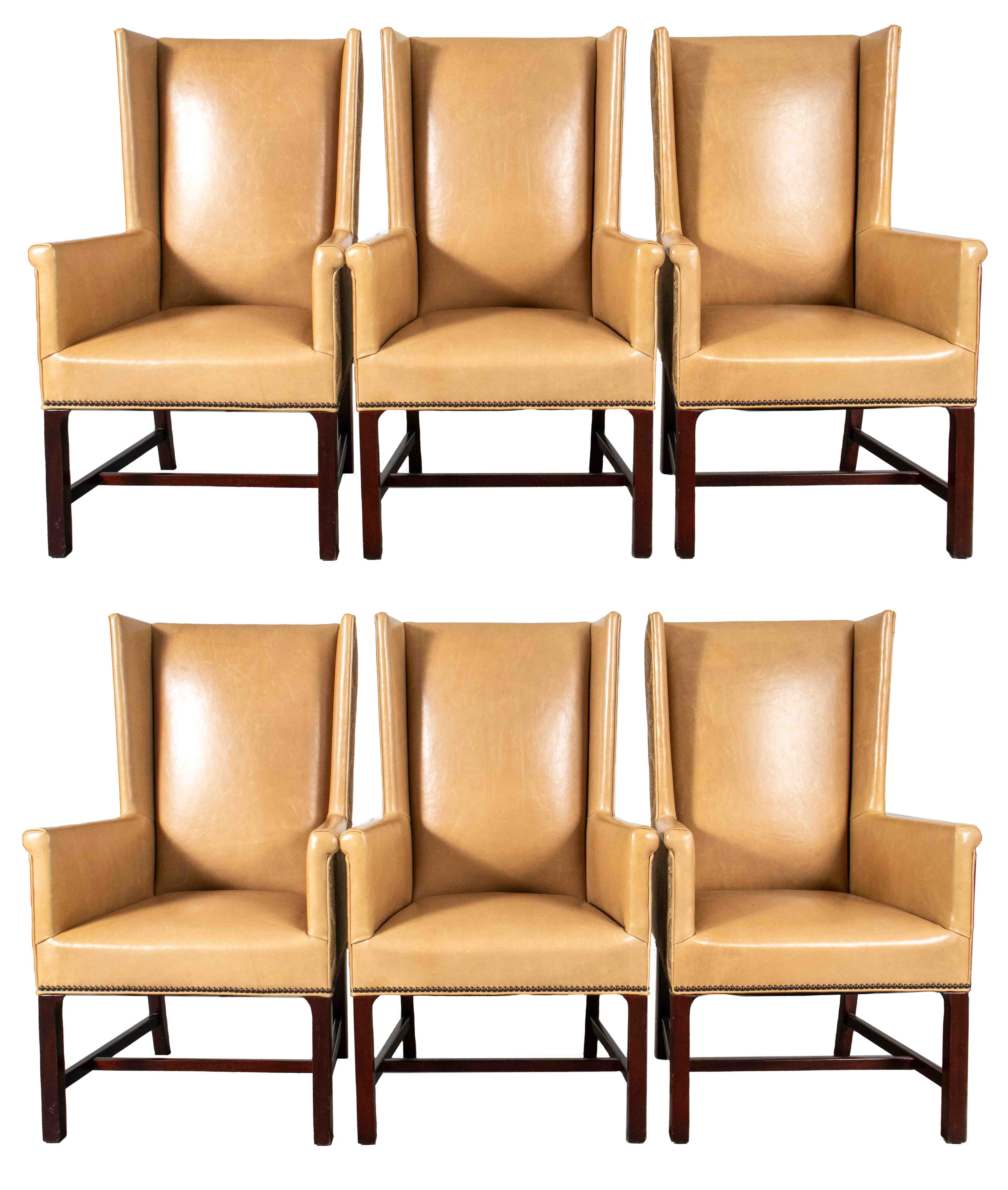 MODERN WINGBACK LEATHER ARMCHAIRS, 6