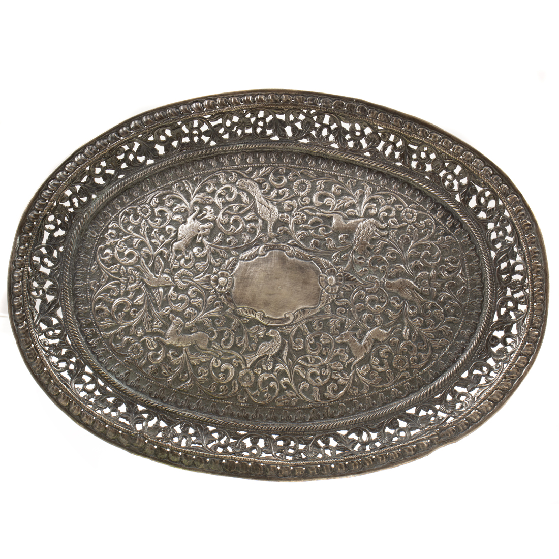 AN INDIAN RETICULATED SILVER TRAY