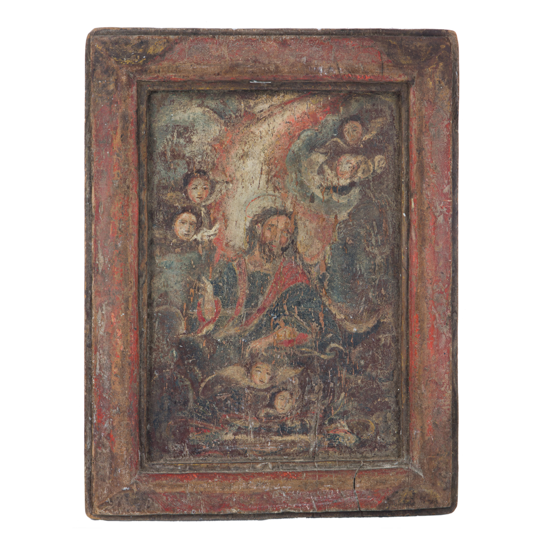 A SPANISH COLONIAL WOOD PANEL RETABLO 2d1733