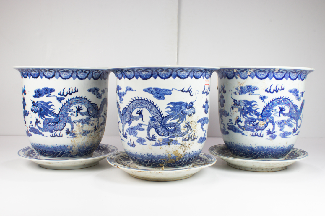 (LOT OF 3) LARGE CHINESE BLUE AND WHITE