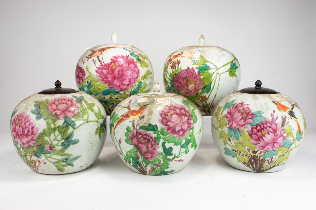 (LOT OF 5) CHINESE ENAMELED LIDDED