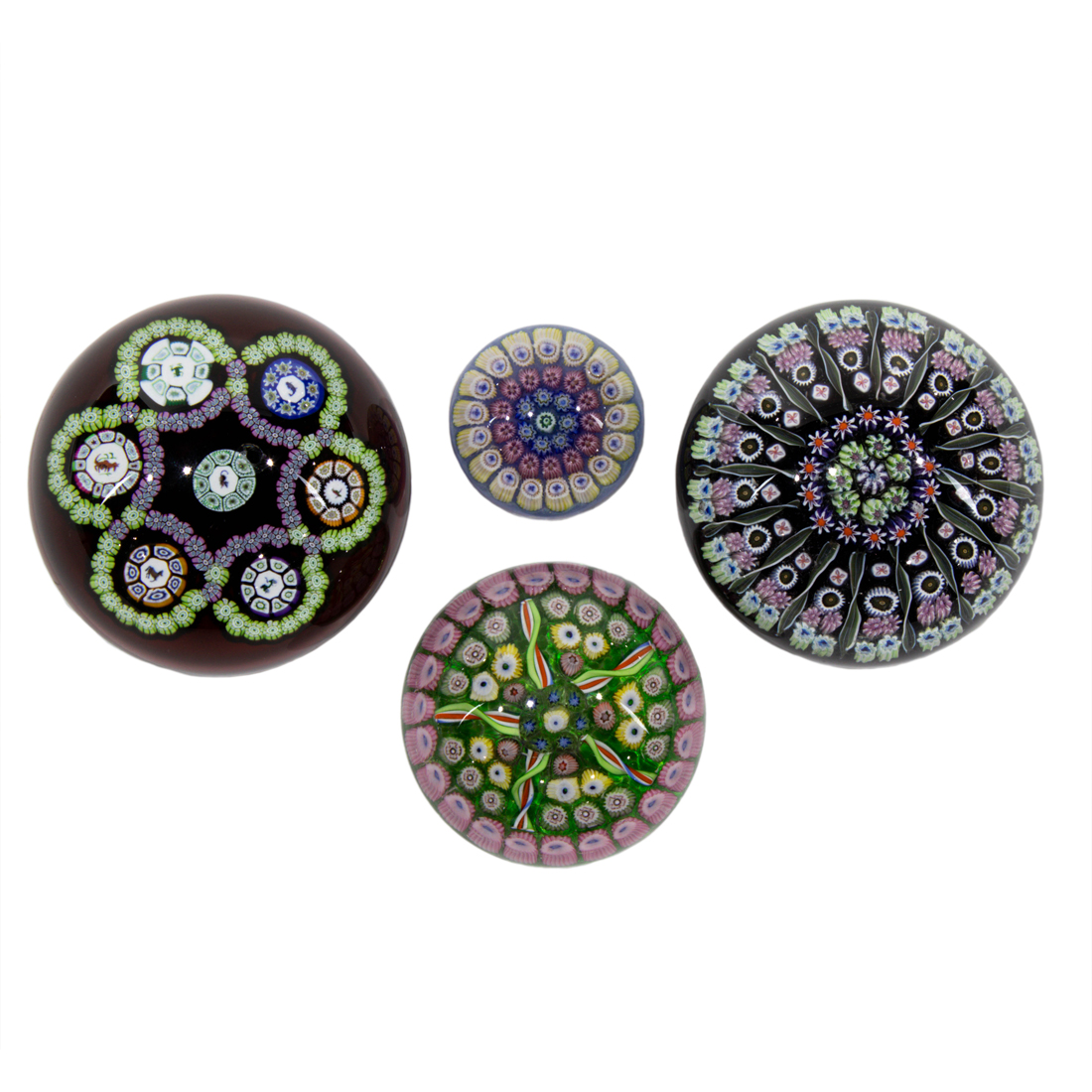  LOT OF 4 MILLEFIORE GLASS PAPERWEIGHTS 2d194f