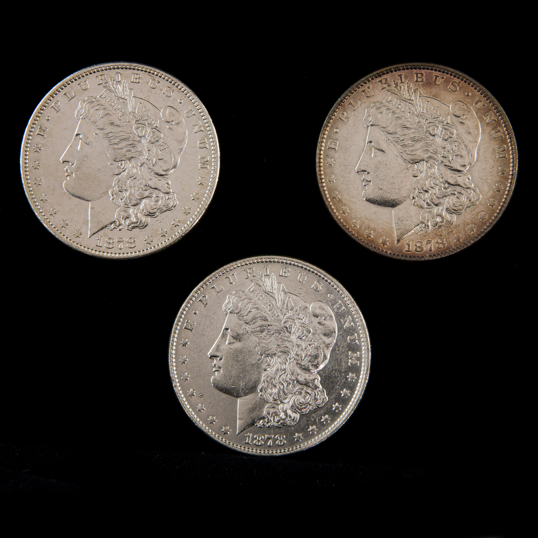 (LOT OF 3) SILVER DOLLARS; 1878
