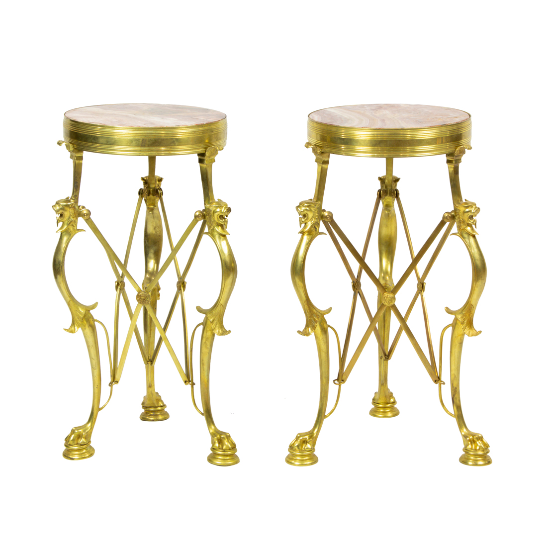 A PAIR OF GILT BRONZE AND MARBLE