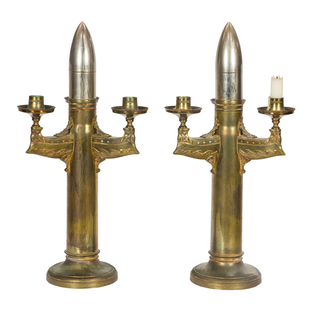 A PAIR OF SWEDISH TRENCH ART BRASS