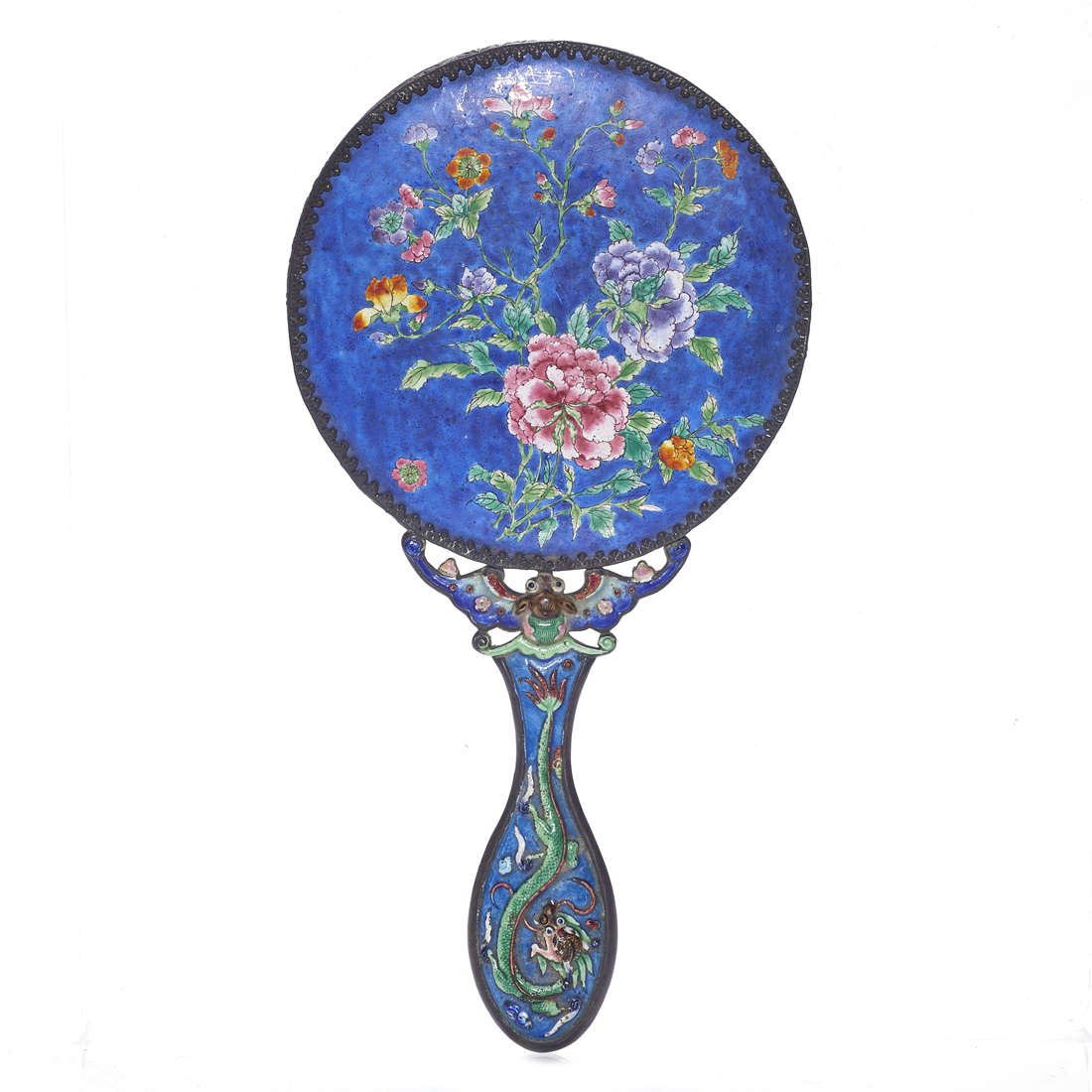 CHINESE ENAMELED SILVER HAND MIRROR 2d1a15