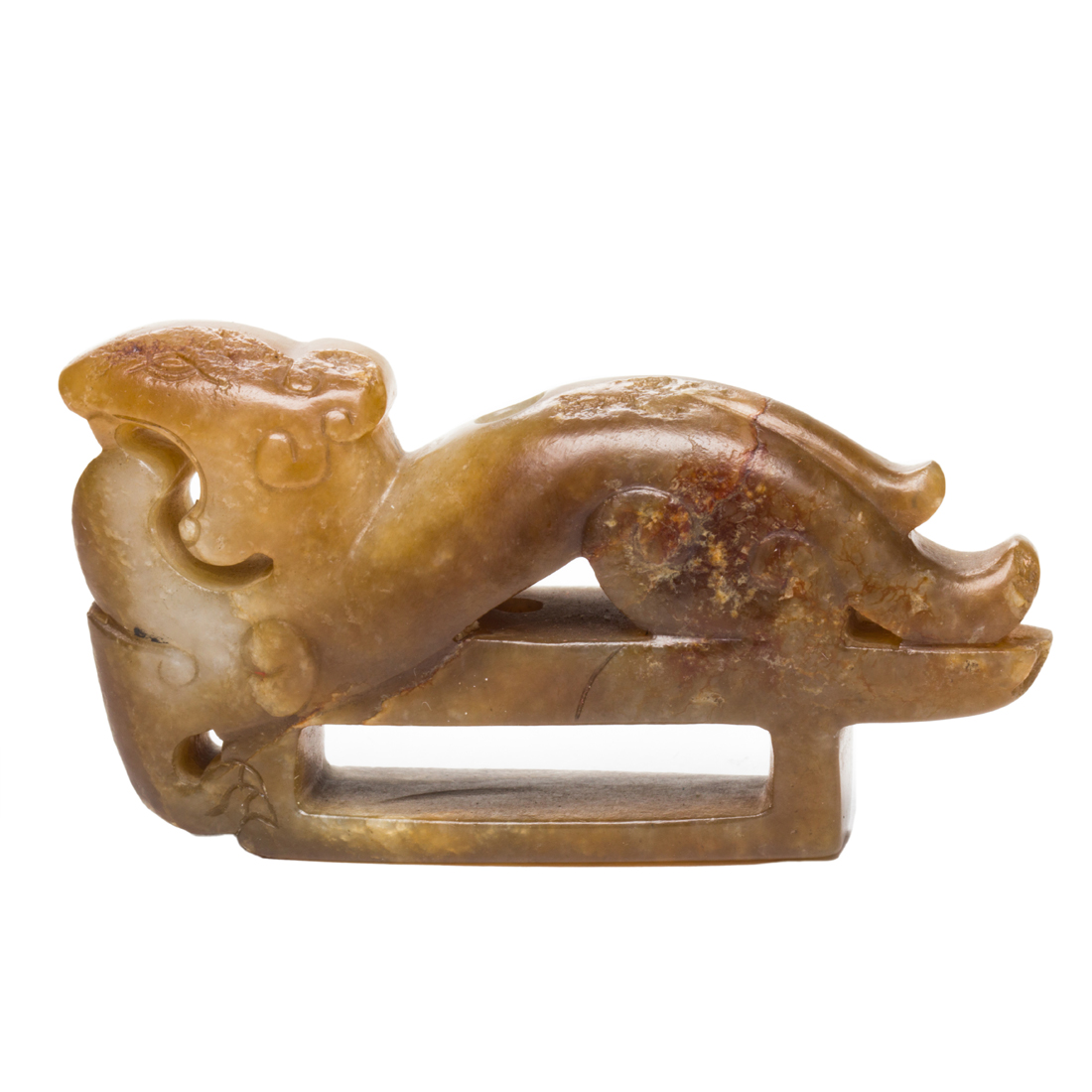 CHINESE MOTTLED JADE BELT ORNAMENT