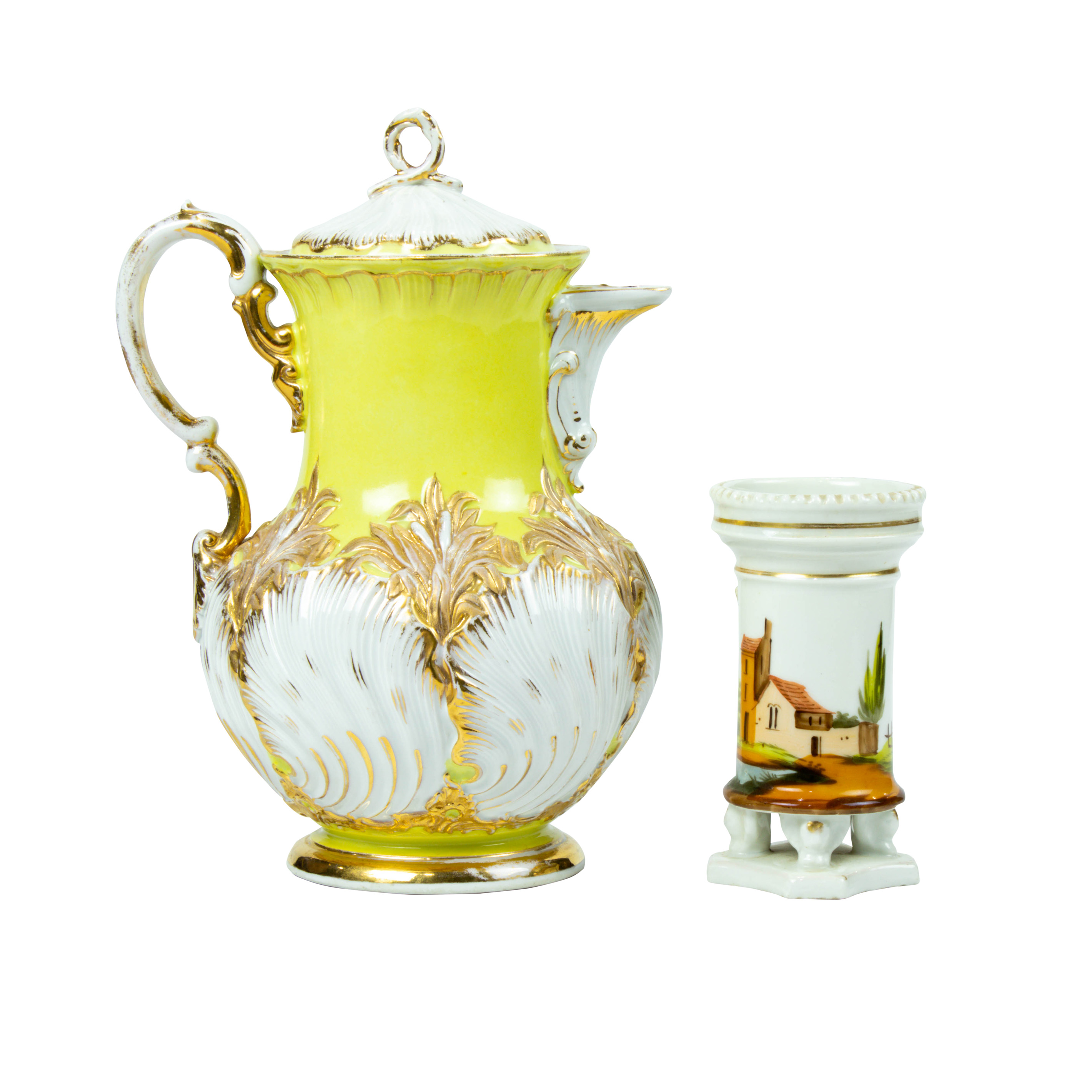 MEISSEN YELLOW GROUND CHOCOLATE POT