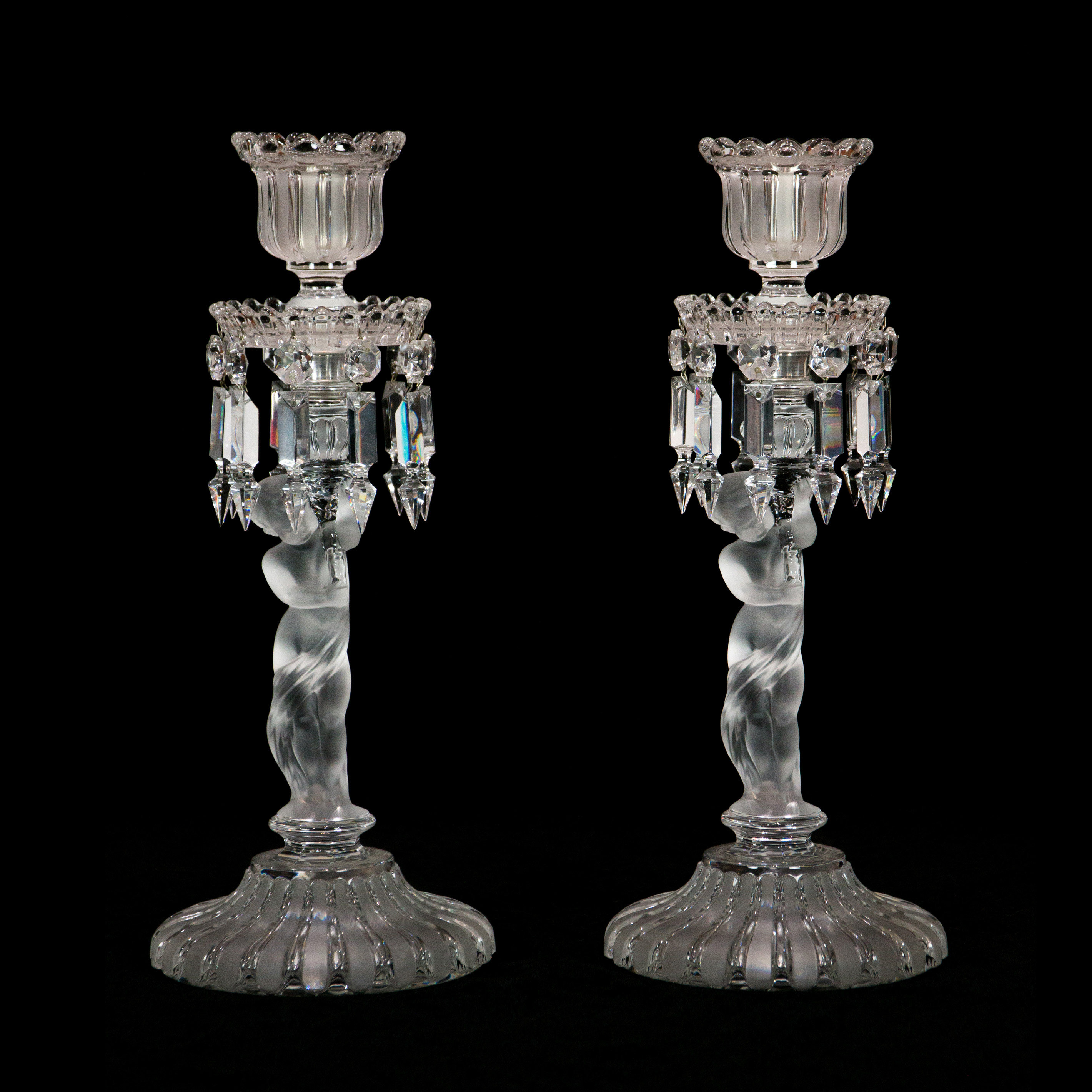 A PAIR OF BACCARAT CLEAR AND FROSTED