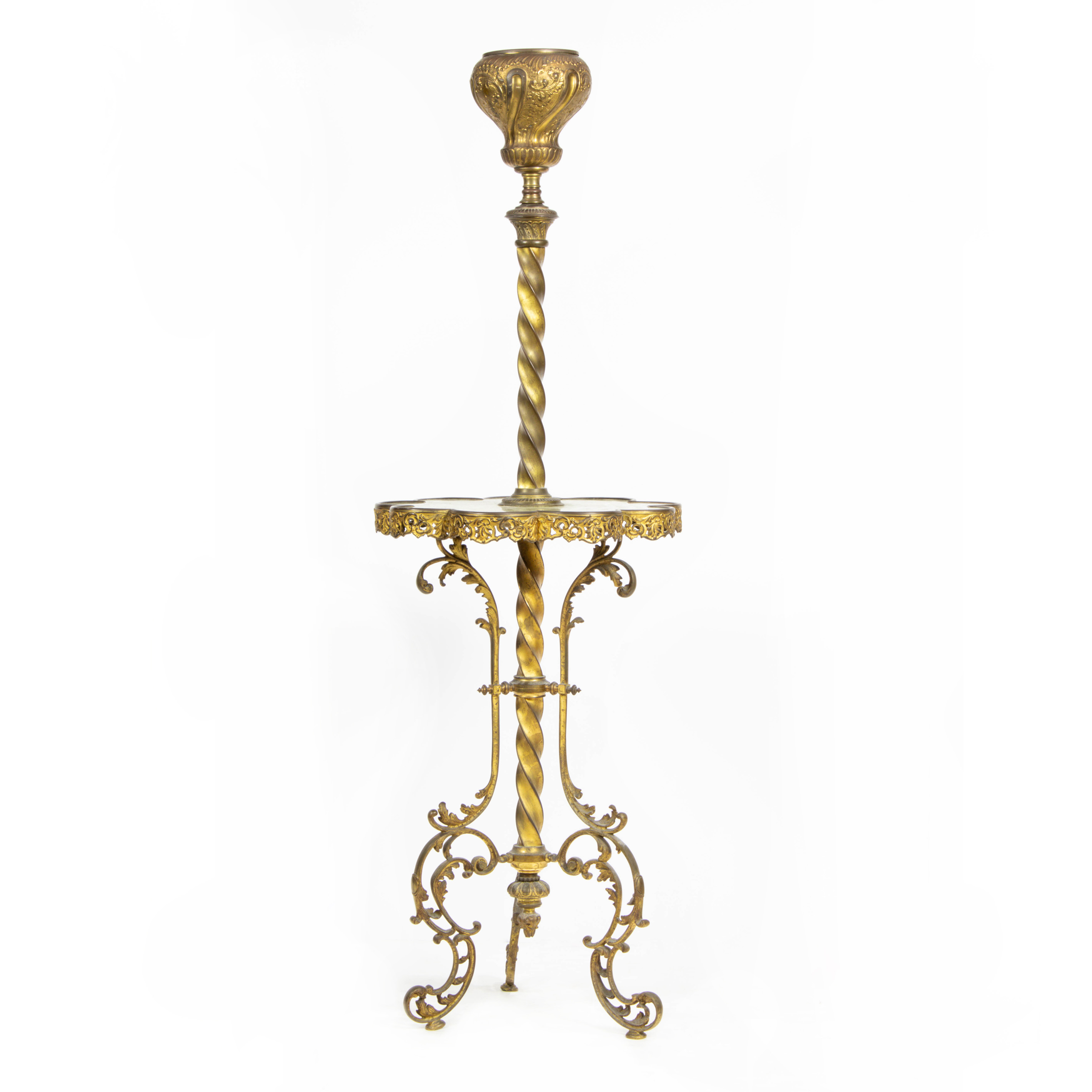 A VICTORIAN GILT METAL PIANO LAMP