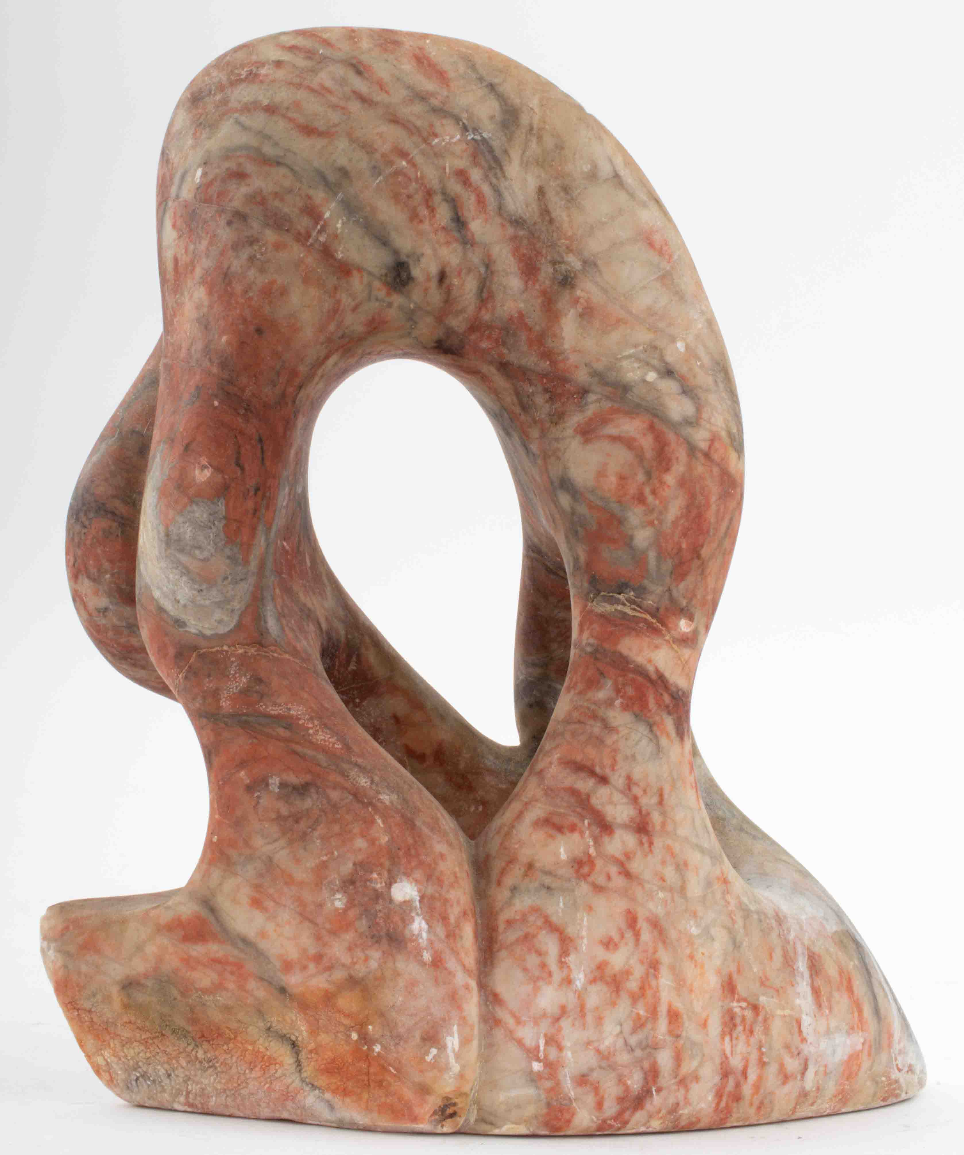 MARBLED RED STONE CARVED ABSTRACT SCULPTURE