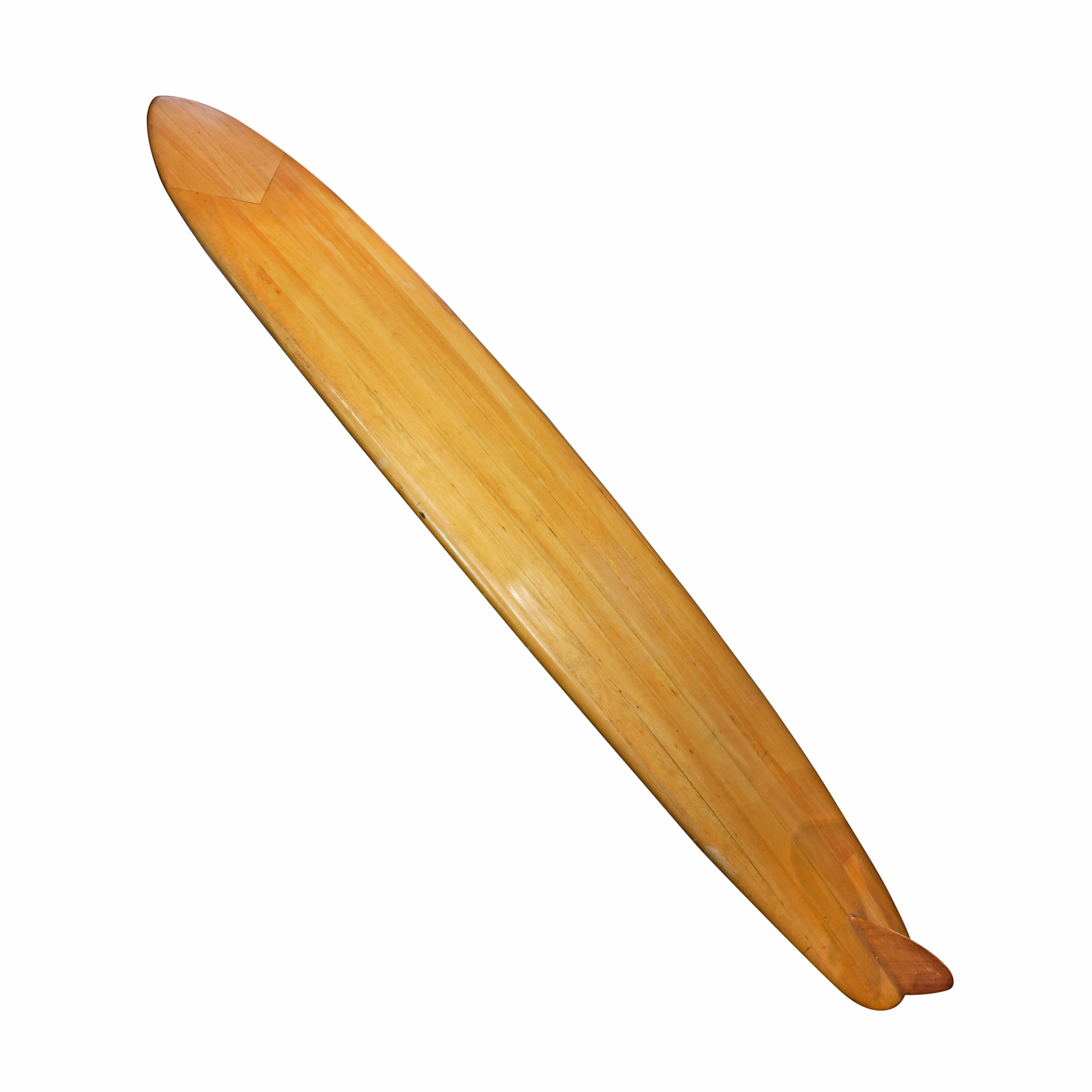 AN EARLY HOBIE BALSA WOOD SURFBOARD